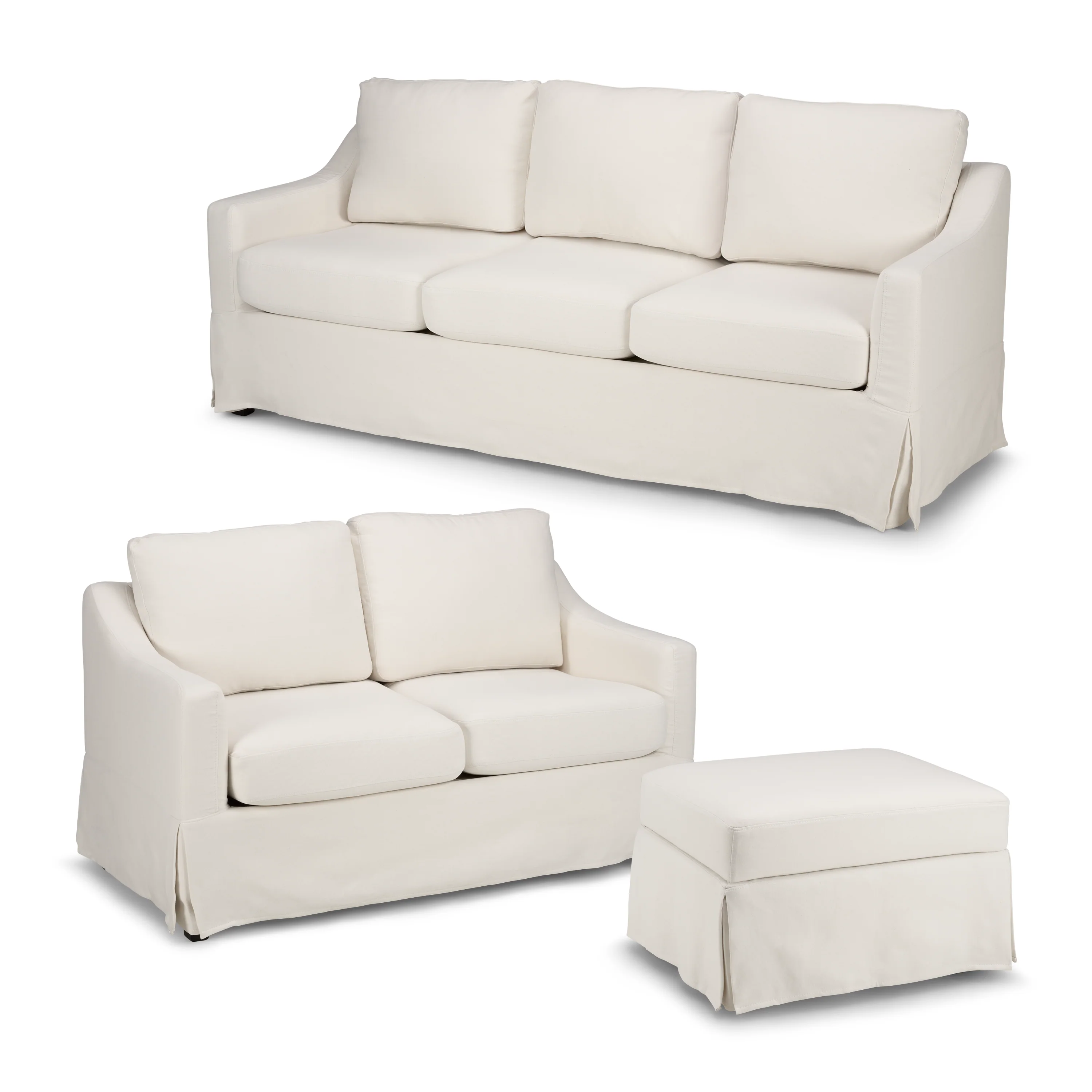 Bush Home Harper 80W Sofa, 57W Loveseat, and Storage Ottoman with Slipcovers