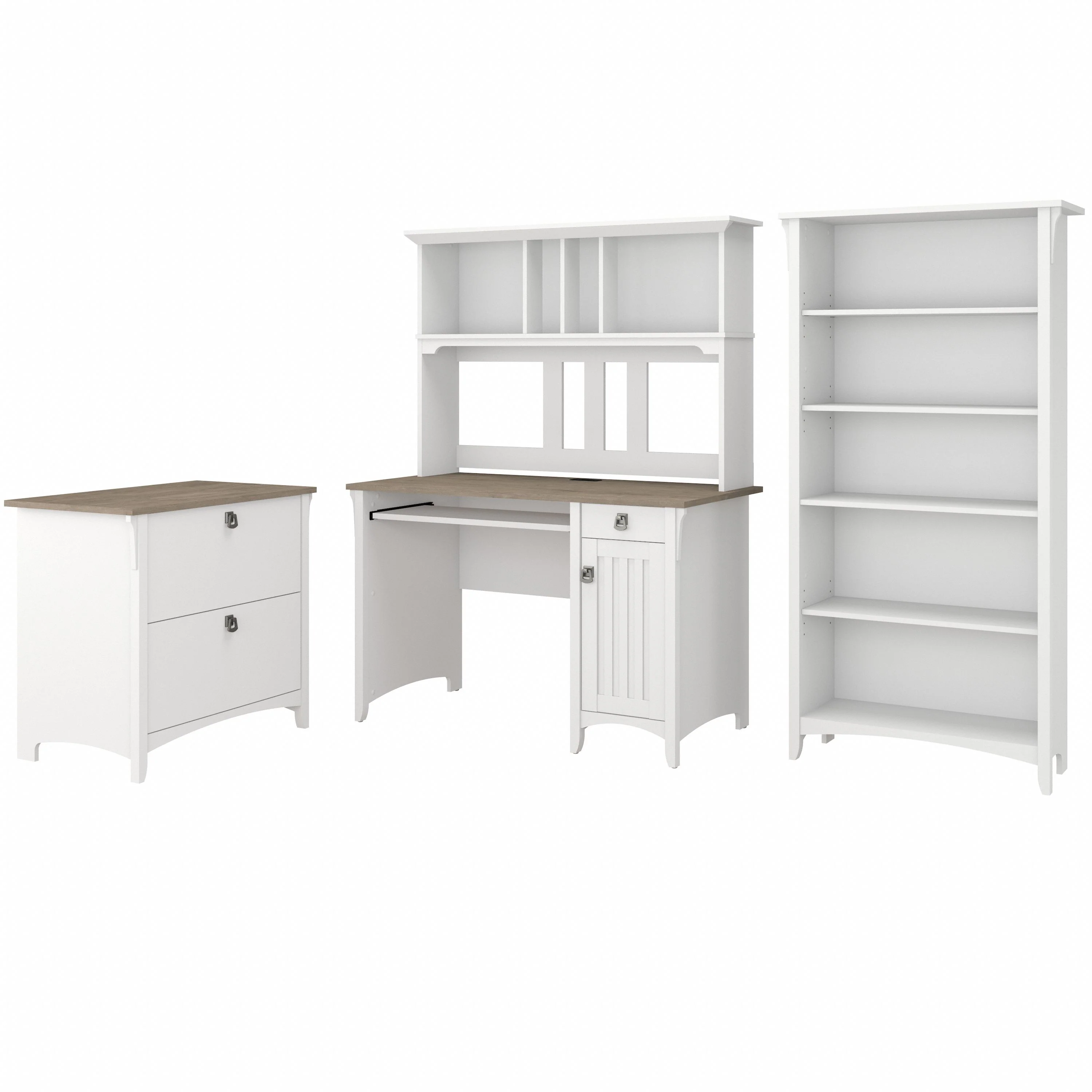 Salinas Mission Desk with Hutch, Lateral File Cabinet and 5 Shelf Bookcase