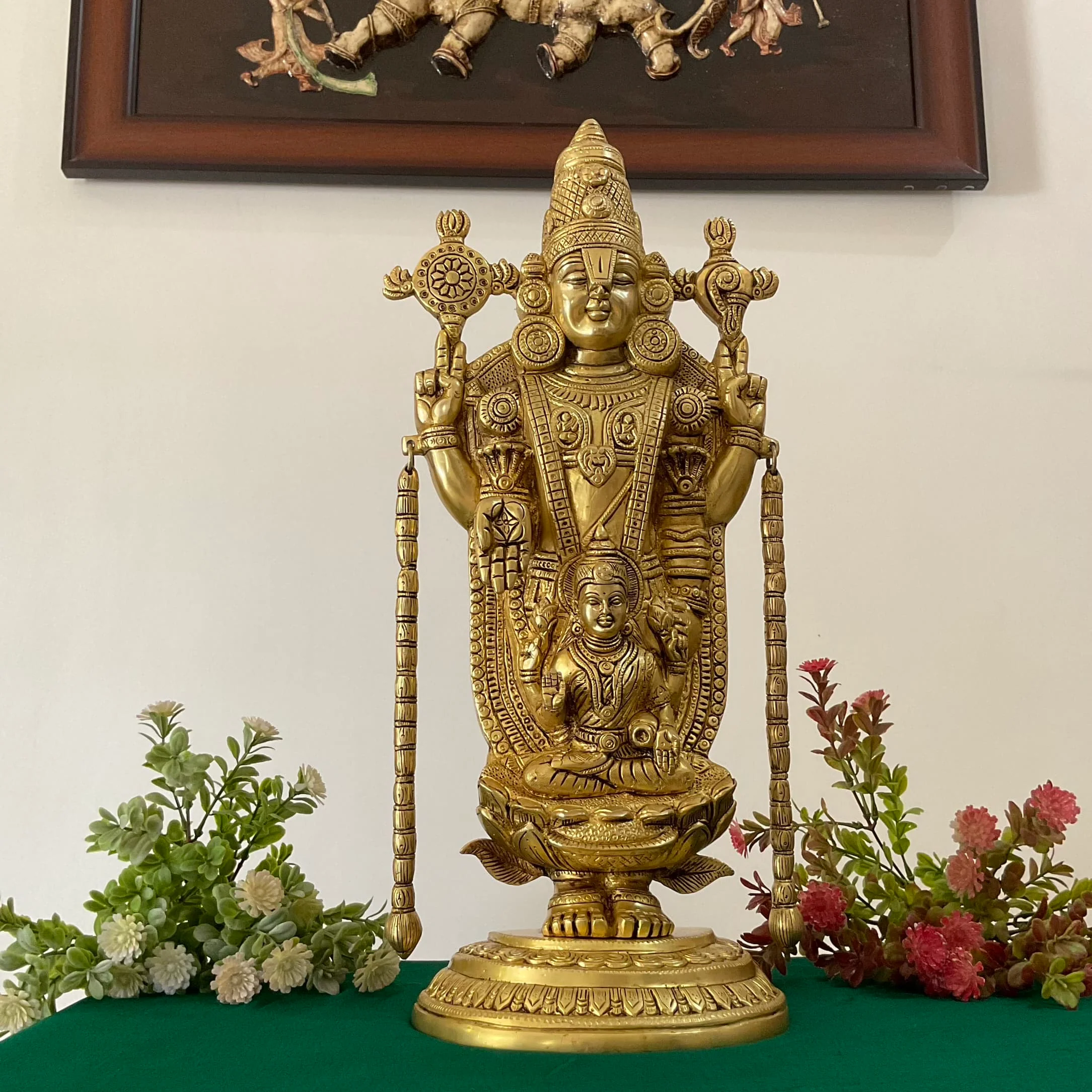 19.5 inch Lord Balaji Lakshmi Brass Idol For Home Pooja, Tirupati Statue Entryway Decor