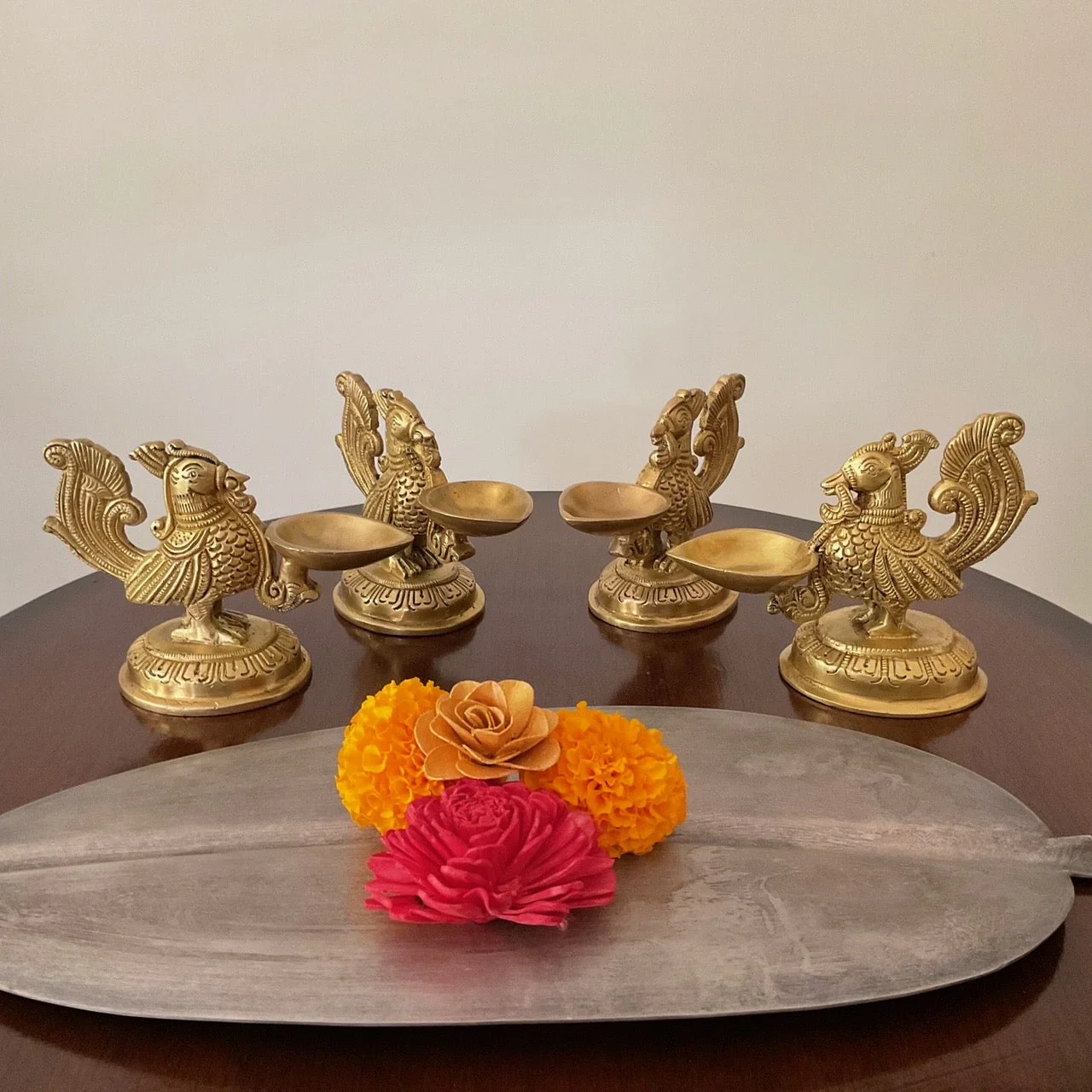 4 Inches Peacock Diya (Set of 4) - Handmade Brass lamp - Decorative