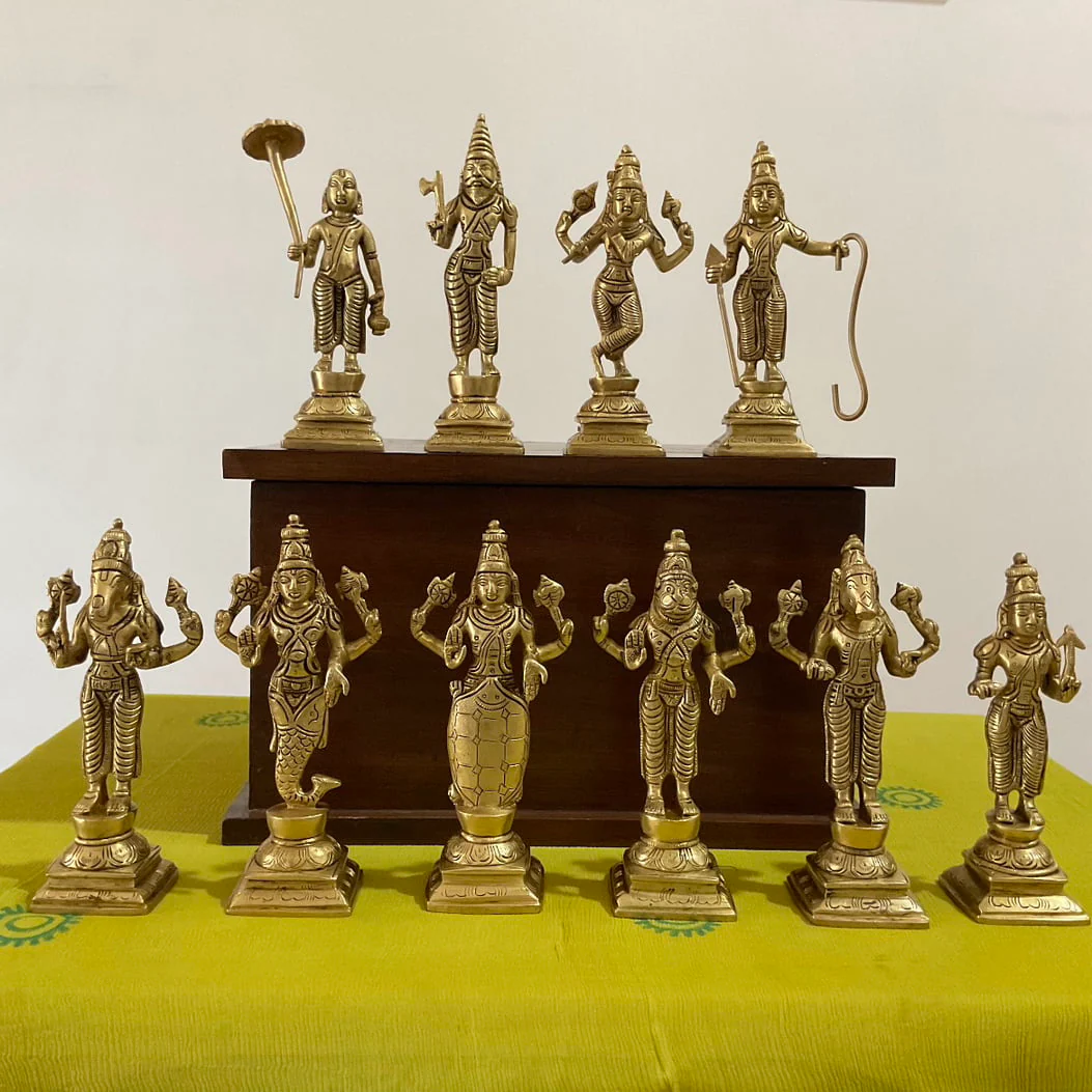 6 Inches Lord Vishnu Dashavatar Brass Idols - Decorative Home Decor