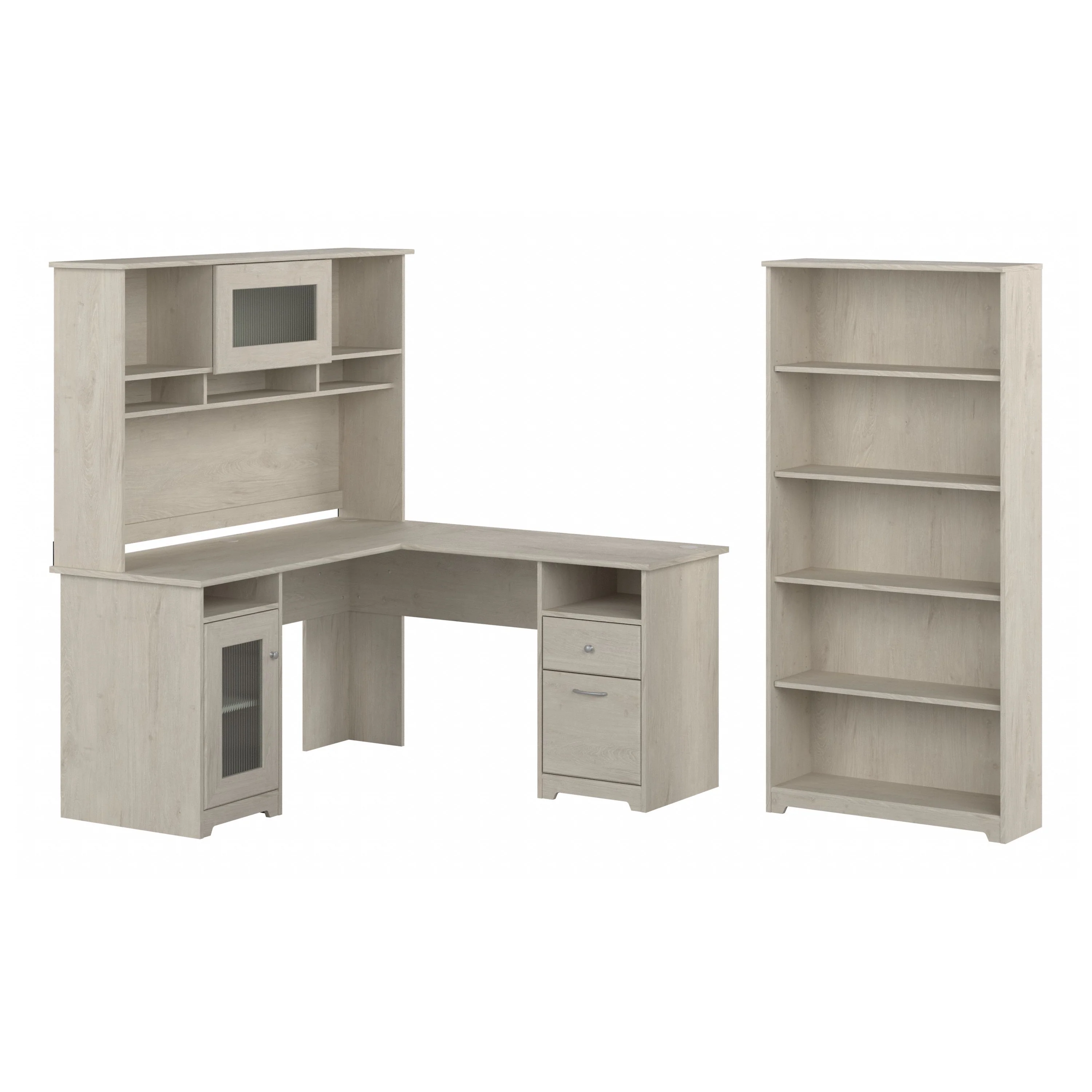 Cabot 60W L Shaped Computer Desk with Hutch and 5 Shelf Bookcase