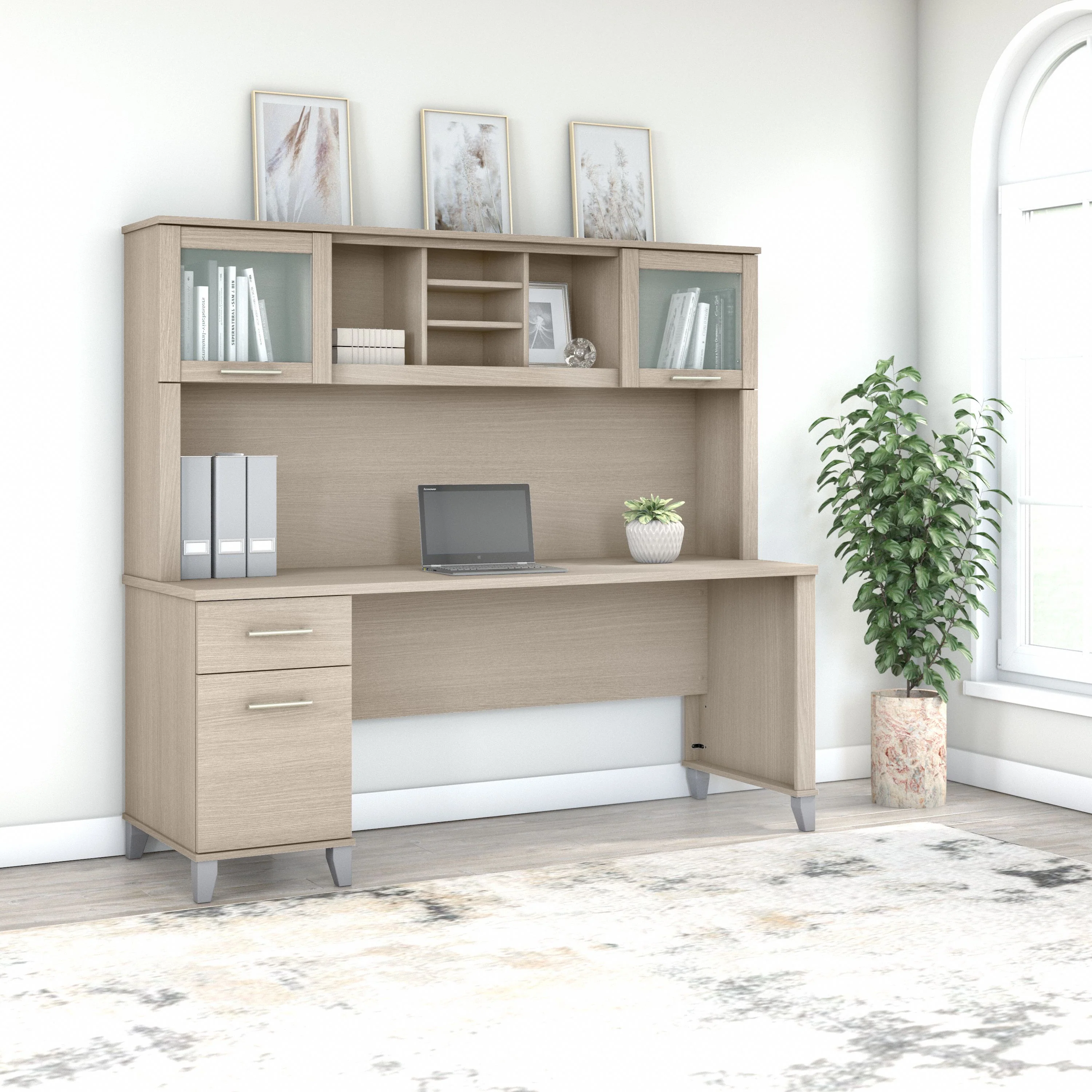 Somerset 72W Office Desk with Drawers and Hutch
