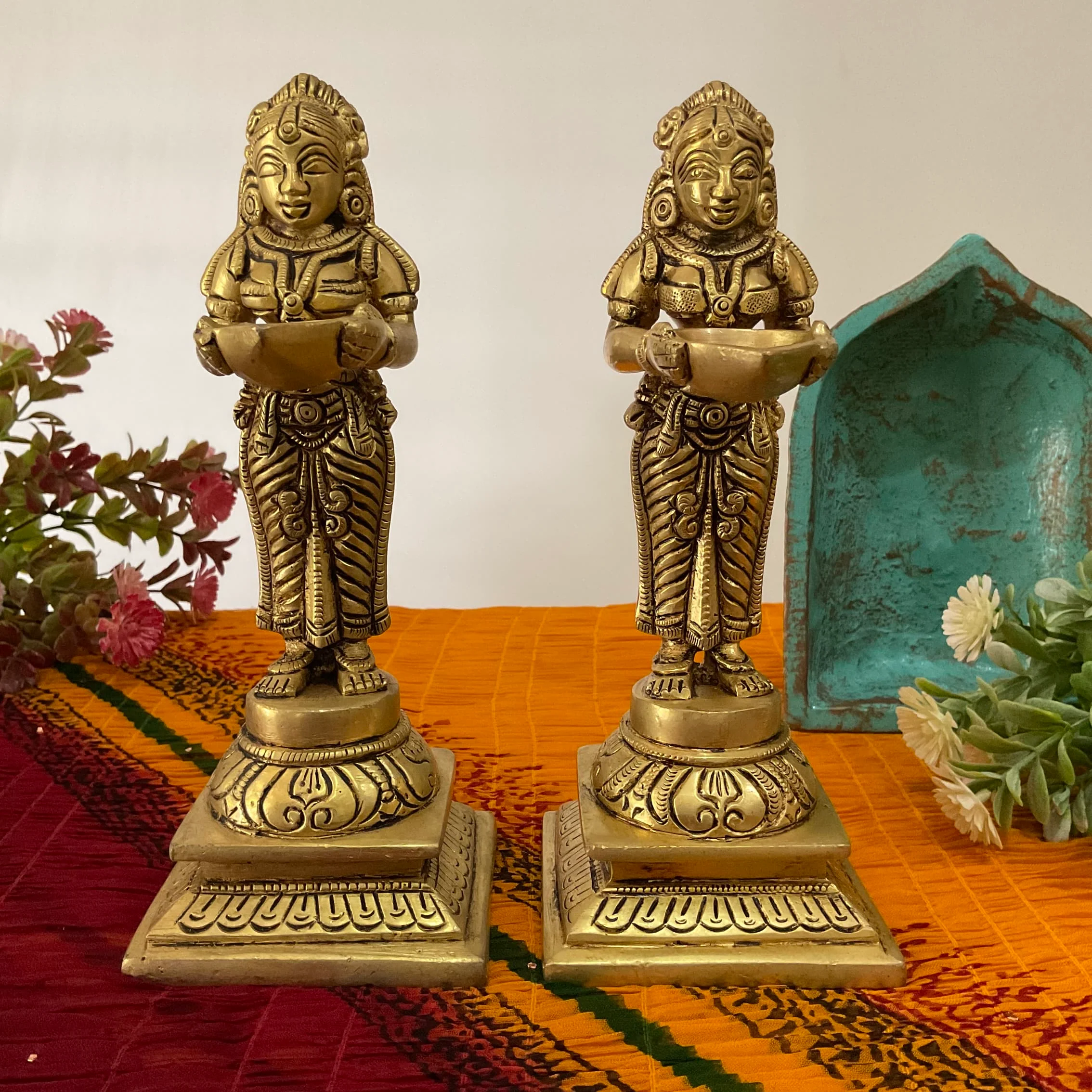 8 Inch Deep Lakshmi - Handmade Brass lamp - Decorative