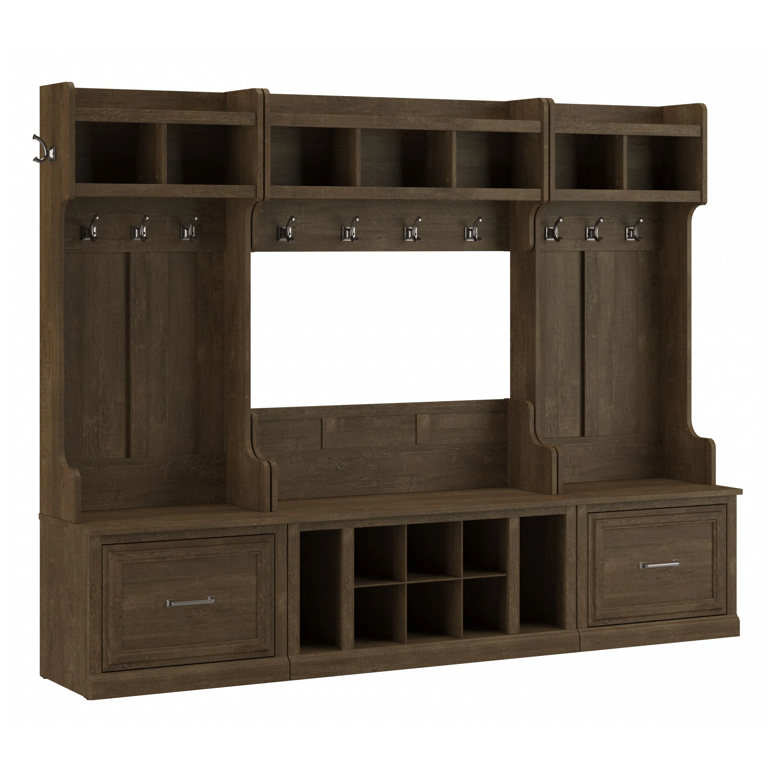 Woodland Full Entryway Storage Set with Coat Rack and Shoe Bench with Drawers