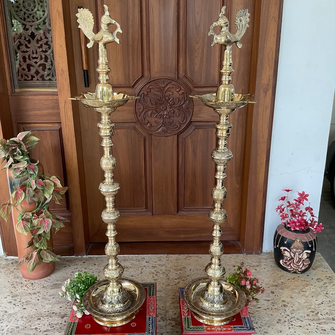 4 Feet - 48 Inches Annapakshi Nilavilakku (Set of 2) - Kuthu Vilakku Brass lamp - Decorative Decor