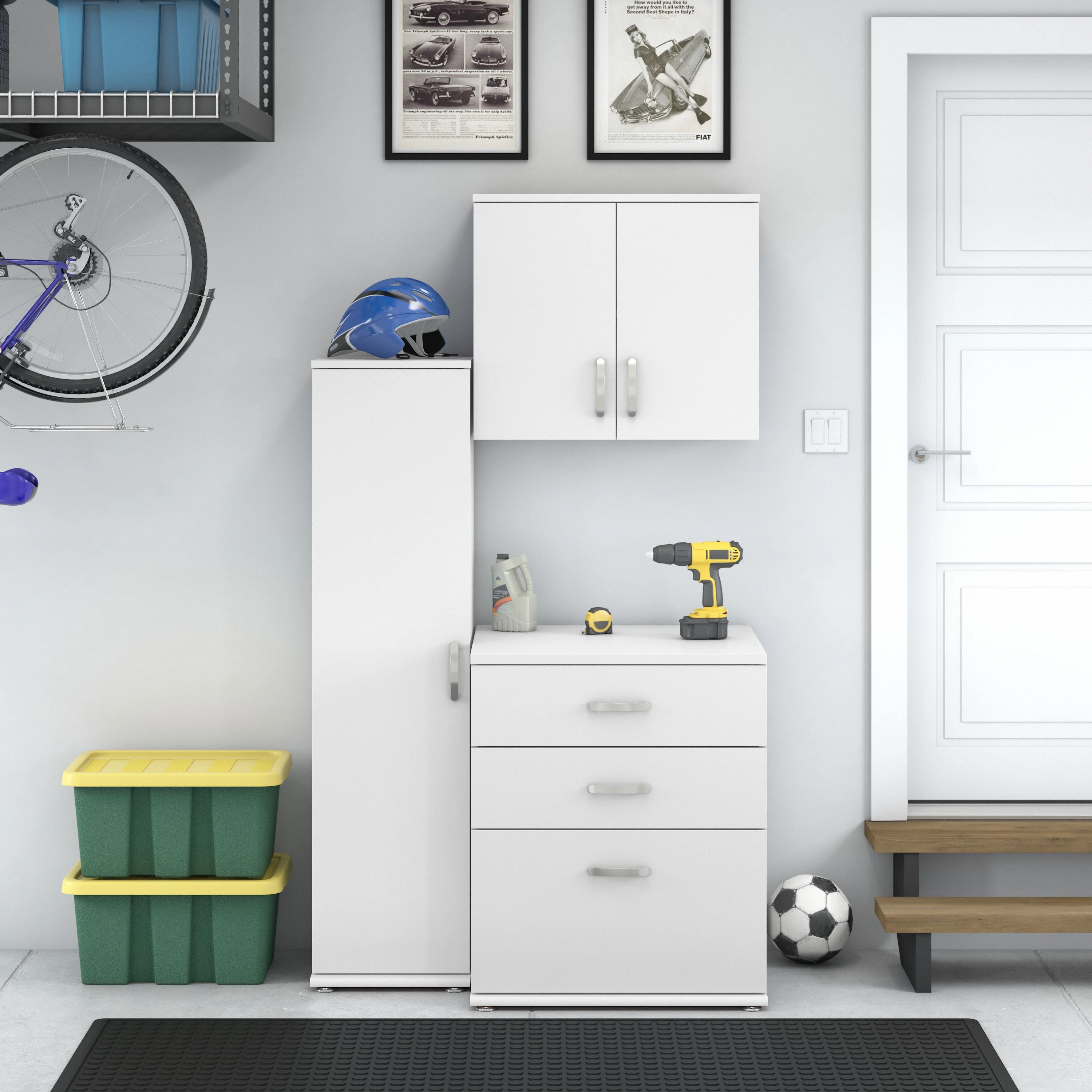 Universal 3 Piece Modular Garage Storage Set with Floor and Wall Cabinets