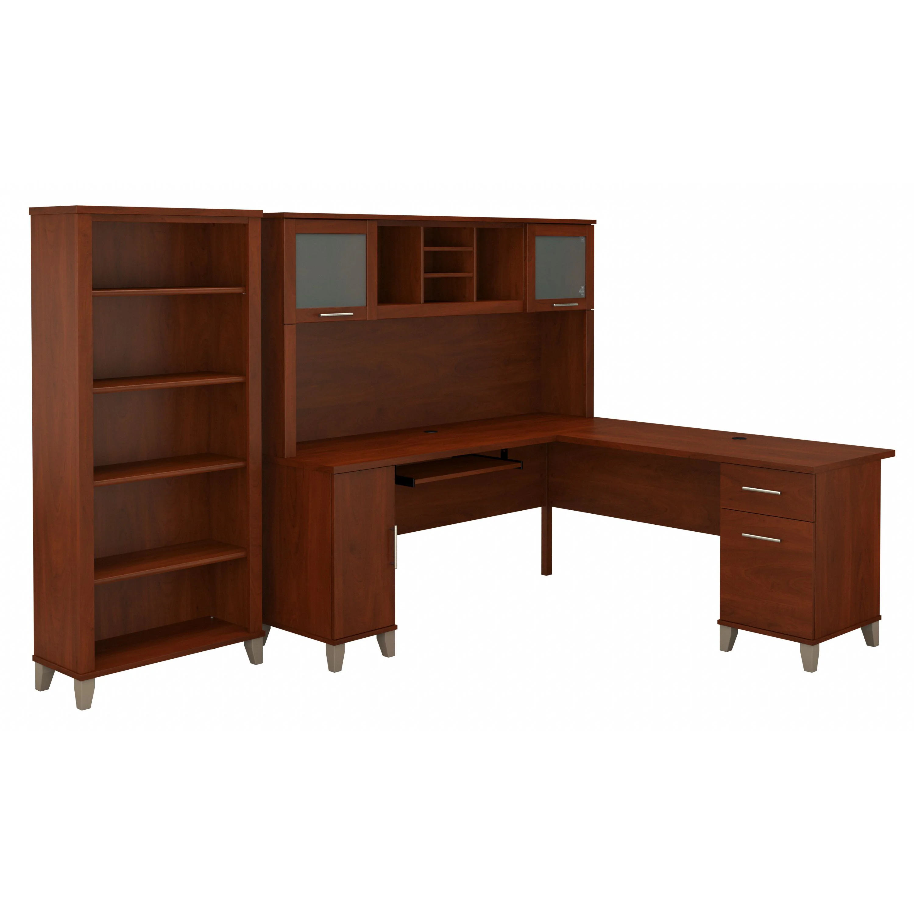 Somerset 72W L Shaped Desk with Hutch and 5 Shelf Bookcase
