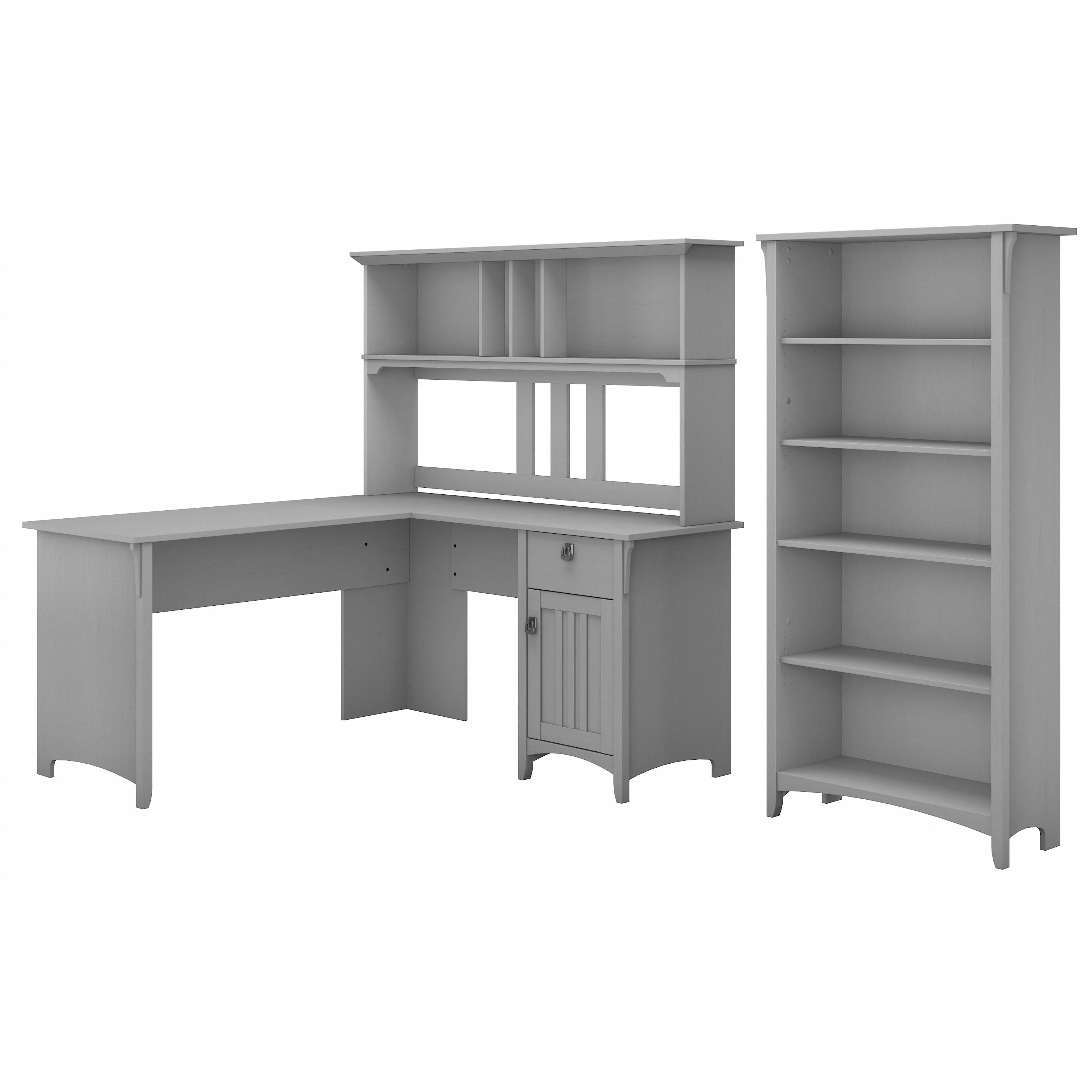 Salinas 60W L Shaped Desk with Hutch and 5 Shelf Bookcase