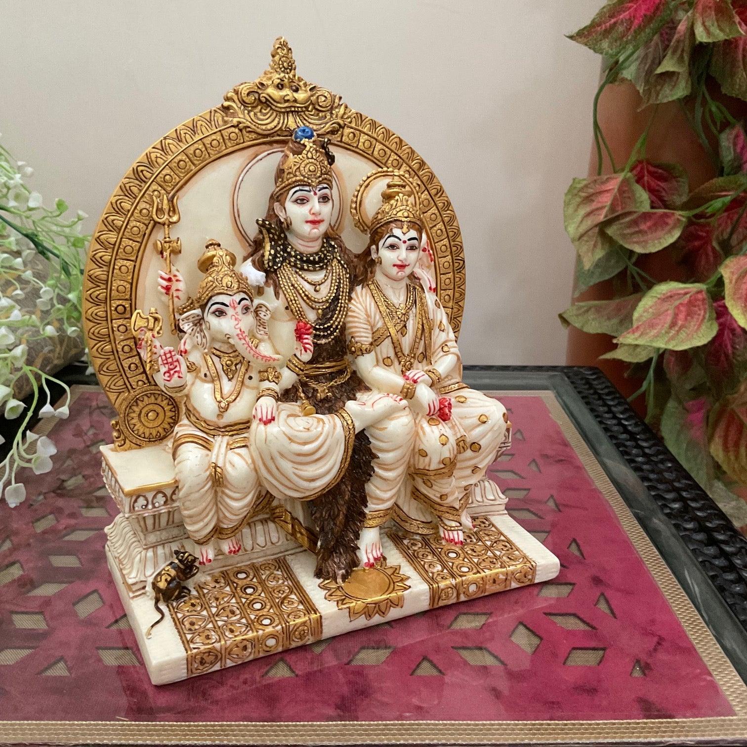 Shiv Parivar Marble Dust & Resin Idol -  Hindu God Statue - Decorative Murti