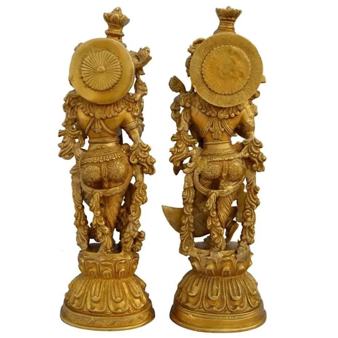 20 Inches Radha Krishna Brass Idol - Handmade Decorative Statues Figurines