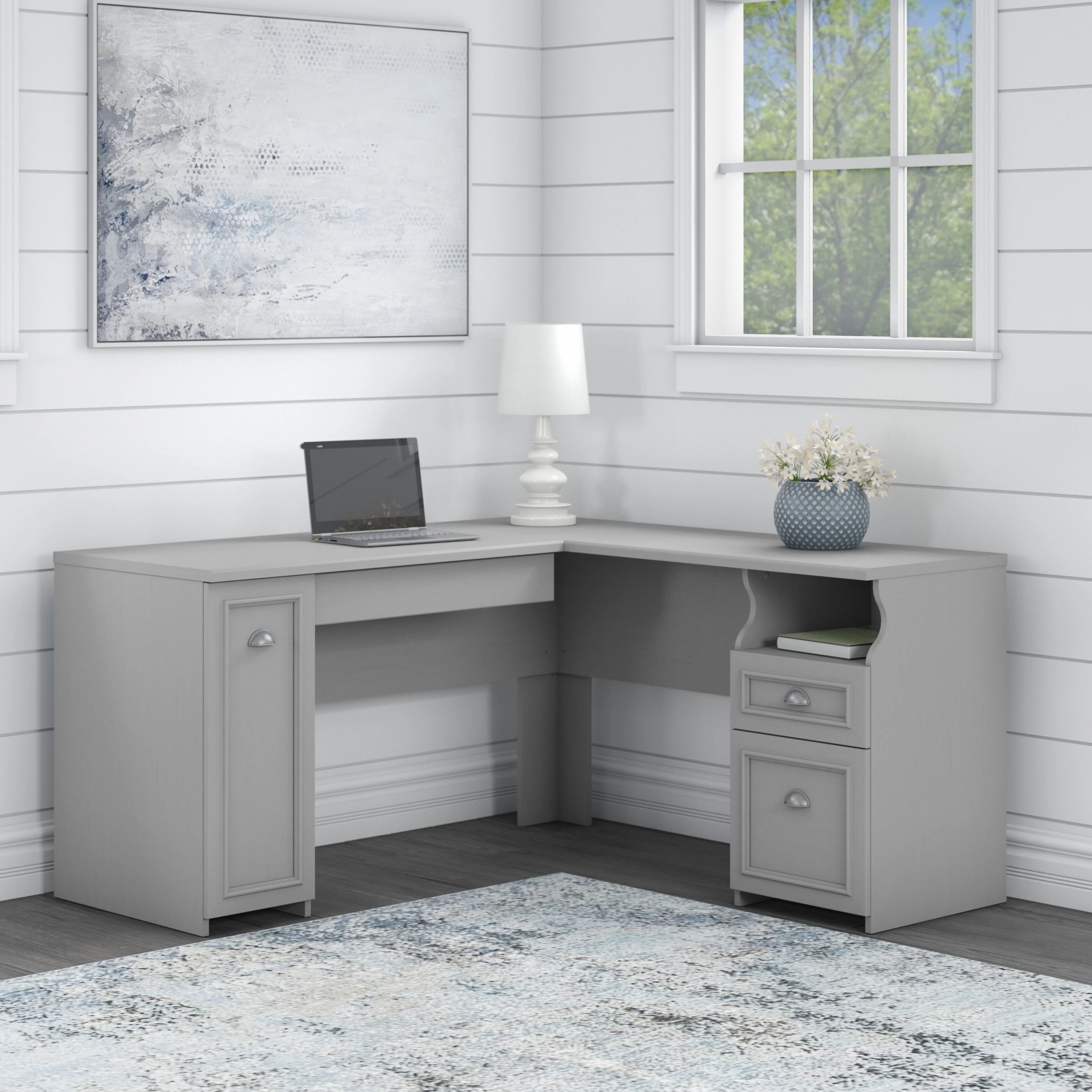 Fairview 60W L Shaped Desk with Drawers and Storage Cabinet