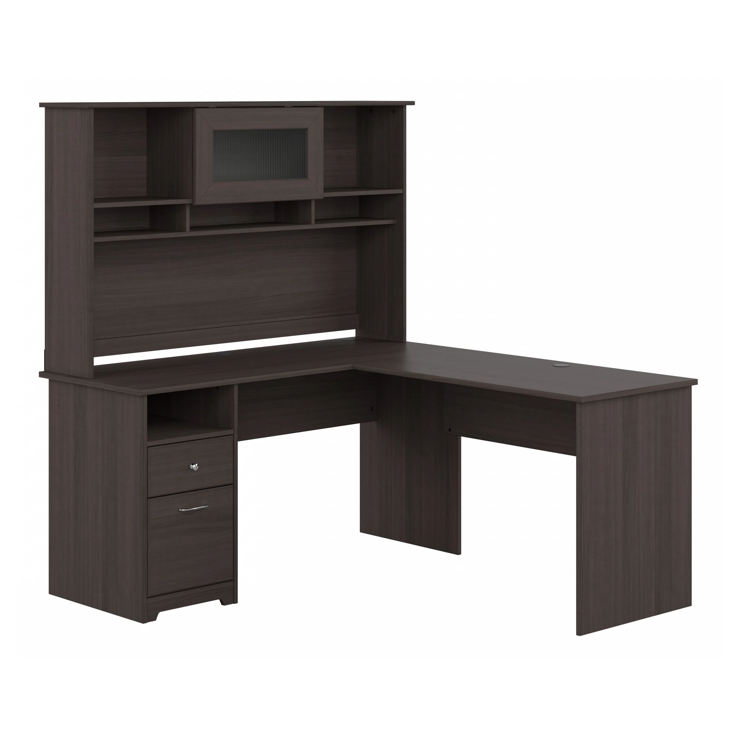 Cabot 60W L Shaped Computer Desk with Hutch and Drawers
