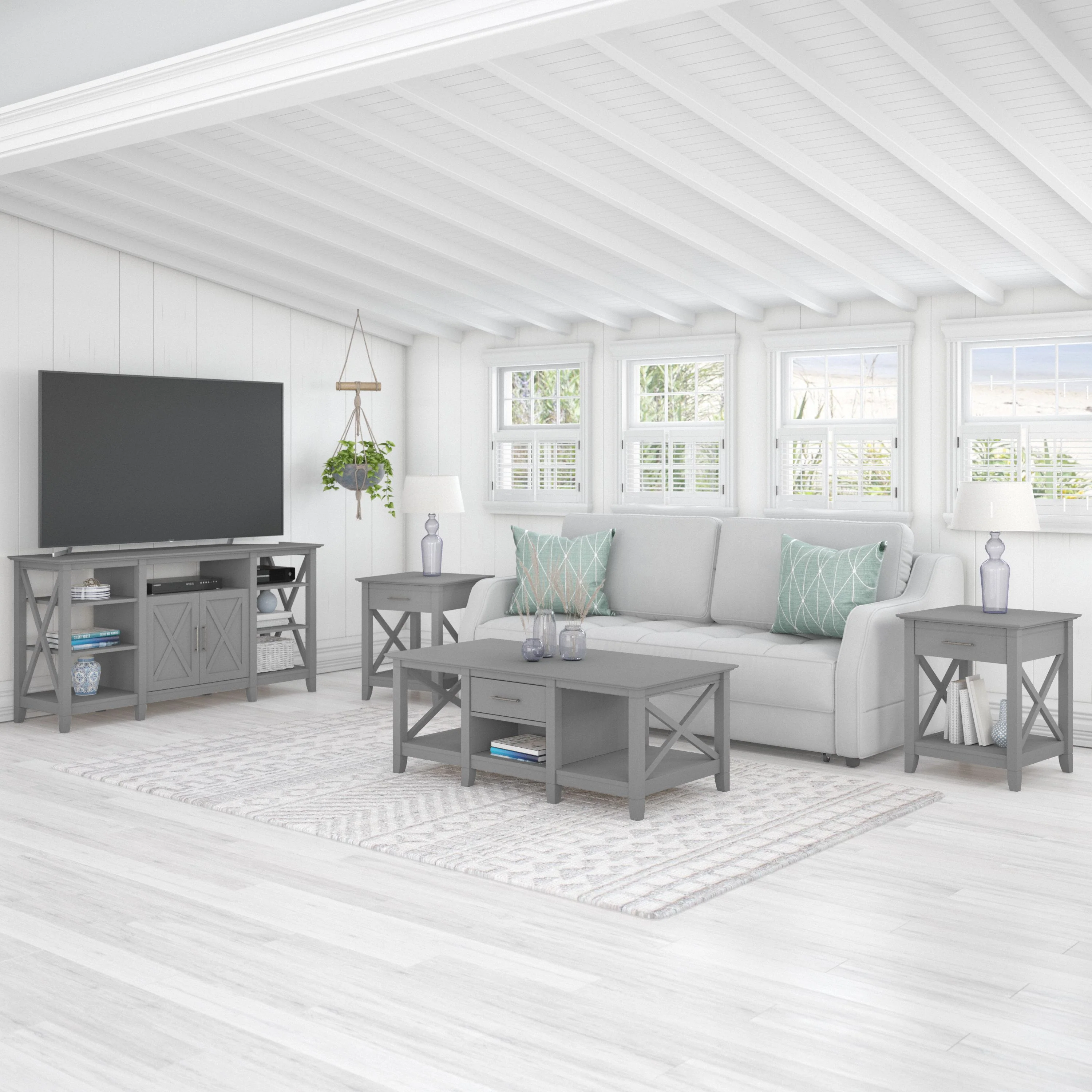 Key West Tall TV Stand with Coffee Table and Set of 2 End Tables