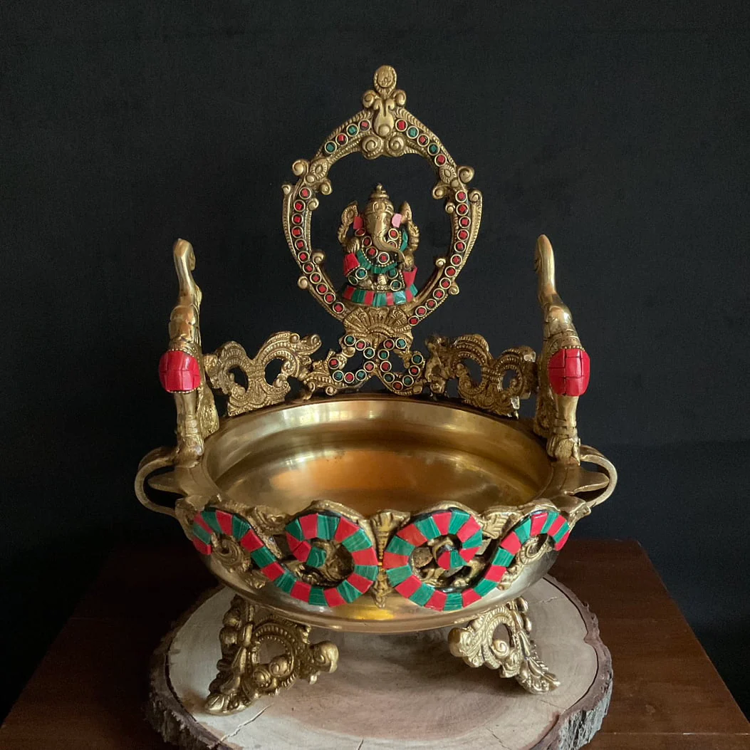 Ganpati Brass Urli Bowl For Home Decor, Pooja Setup Idea