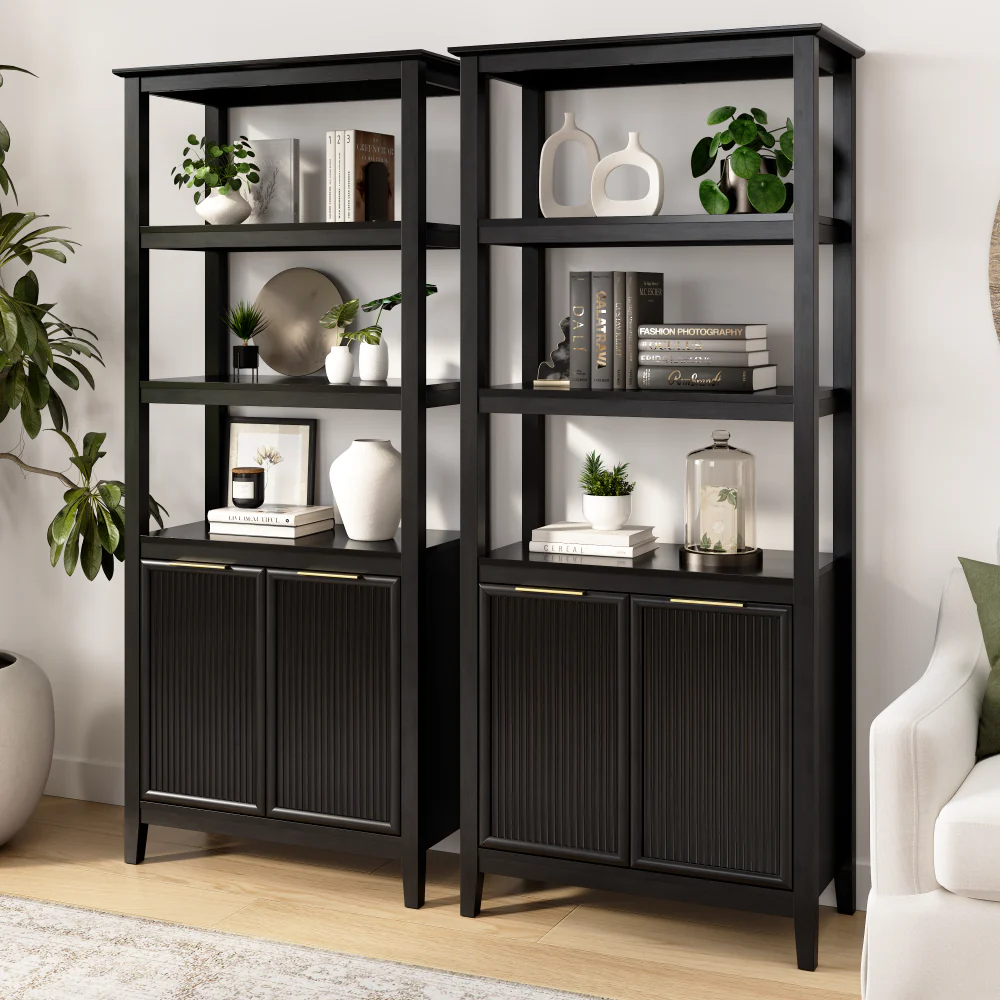 Bush Home Camille Fluted 5 Shelf Bookcase with Doors - Set of 2