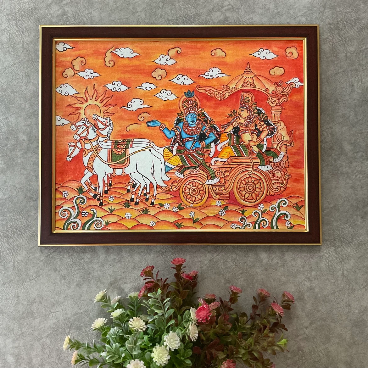 Krishna Arjun Rath Kerala Mural - Handpainted Wall Decor