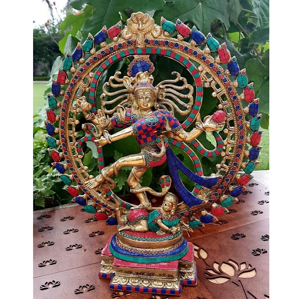 21 Inches Dancing Lord Natraj Idol - Brass Stonework Statue - Decorative Figurine