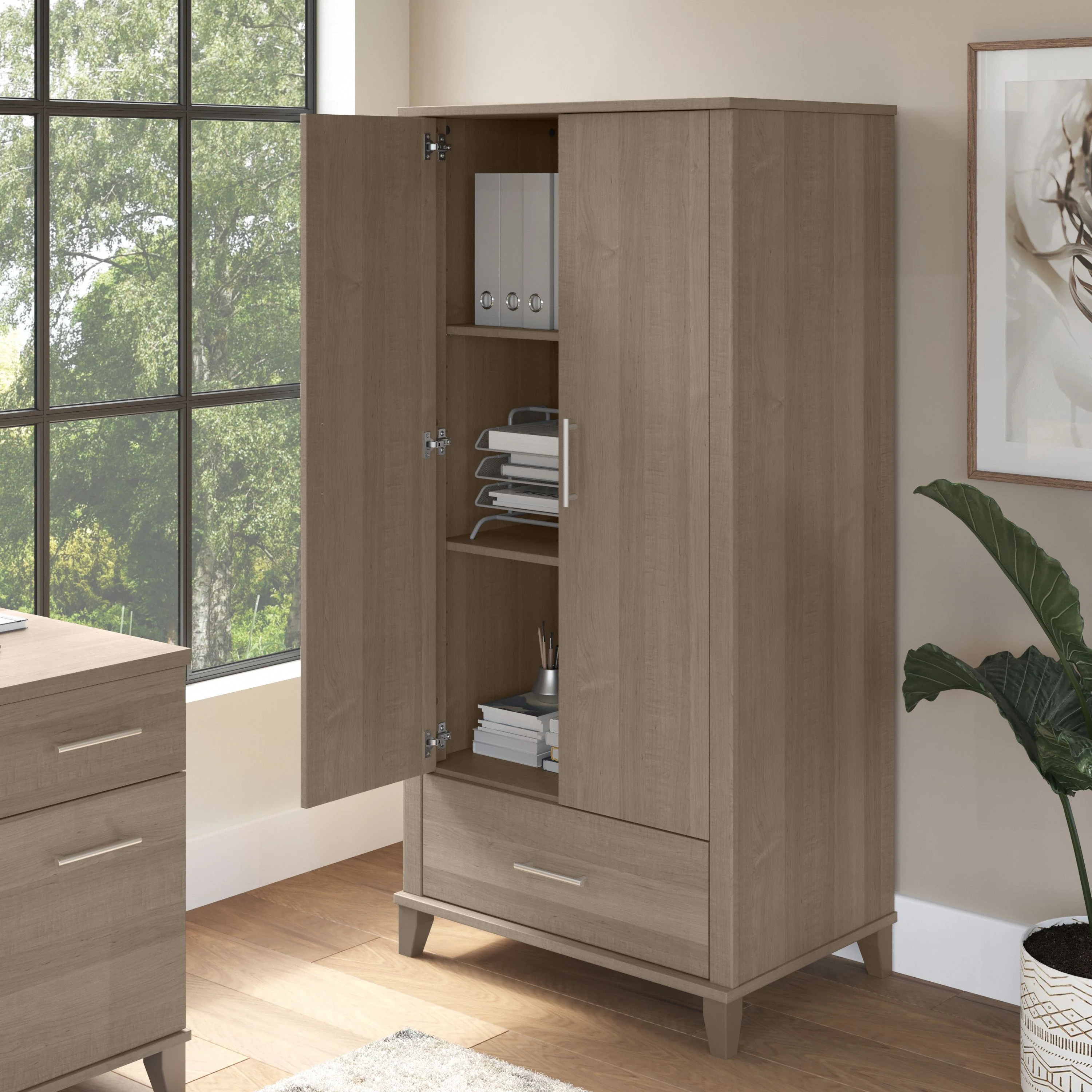 Somerset Tall Storage Cabinet with Doors and Drawer
