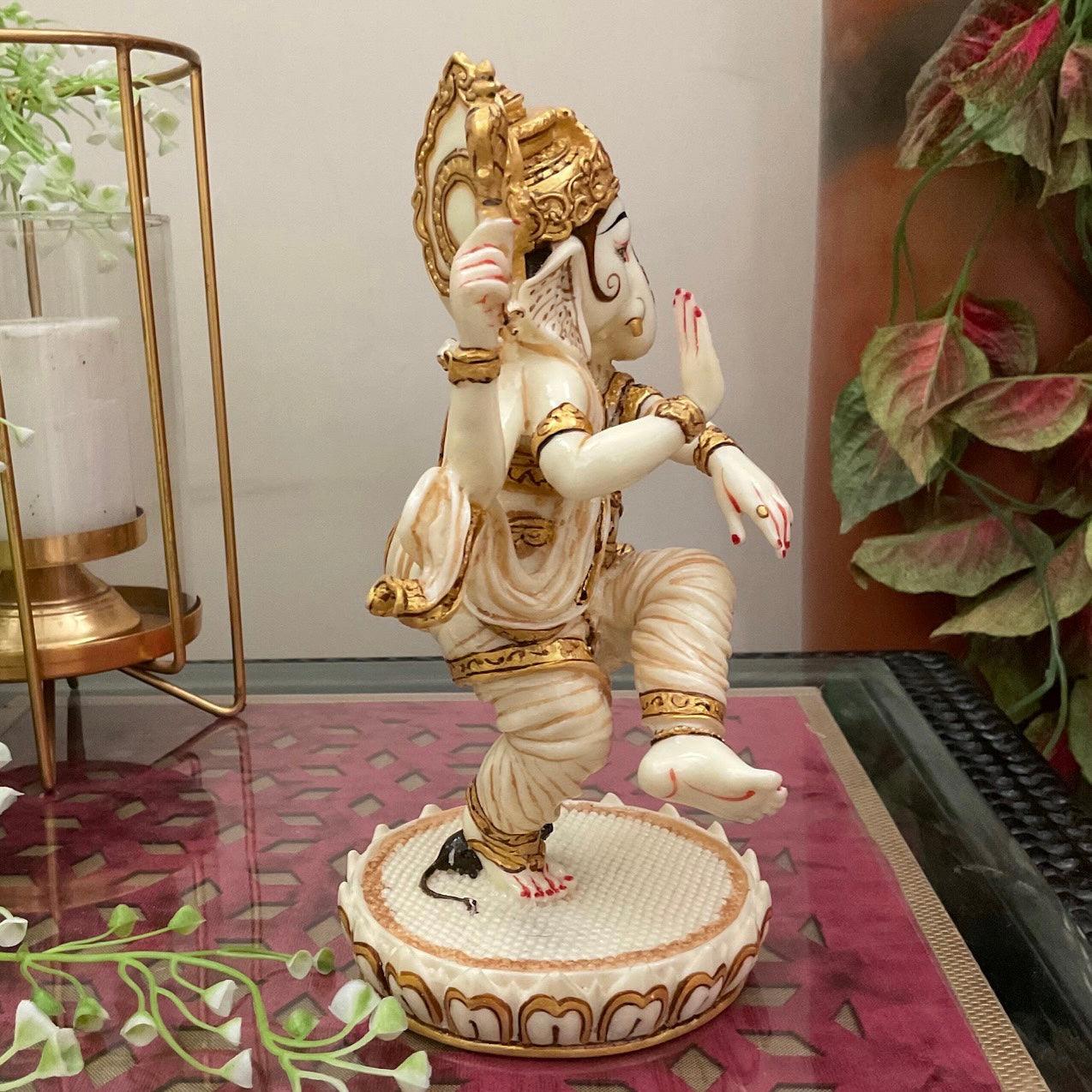 Dancing Ganesha Marble Dust Resin Idol -  Hindu God Statue - Decorative Murti