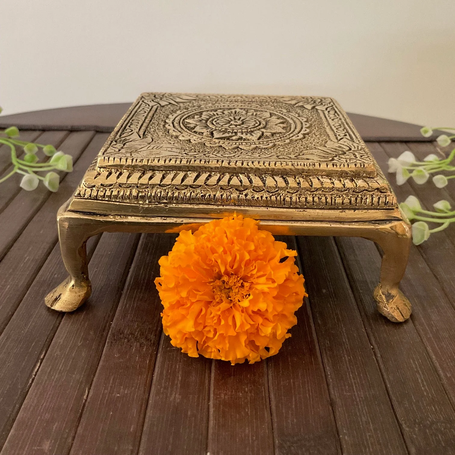 Square Brass Chowki For Idols And Pooja