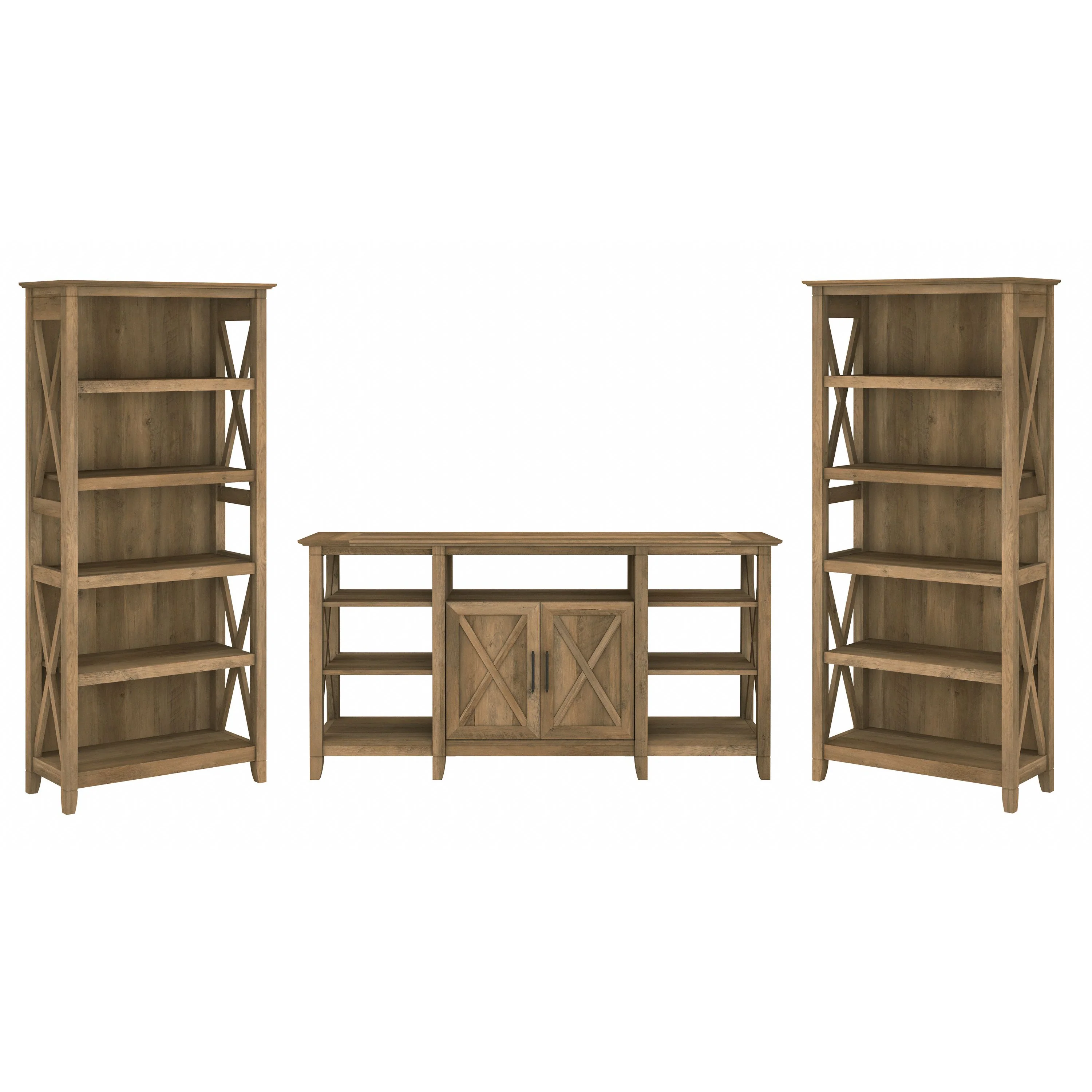 Key West Tall TV Stand with Set of 2 Bookcases