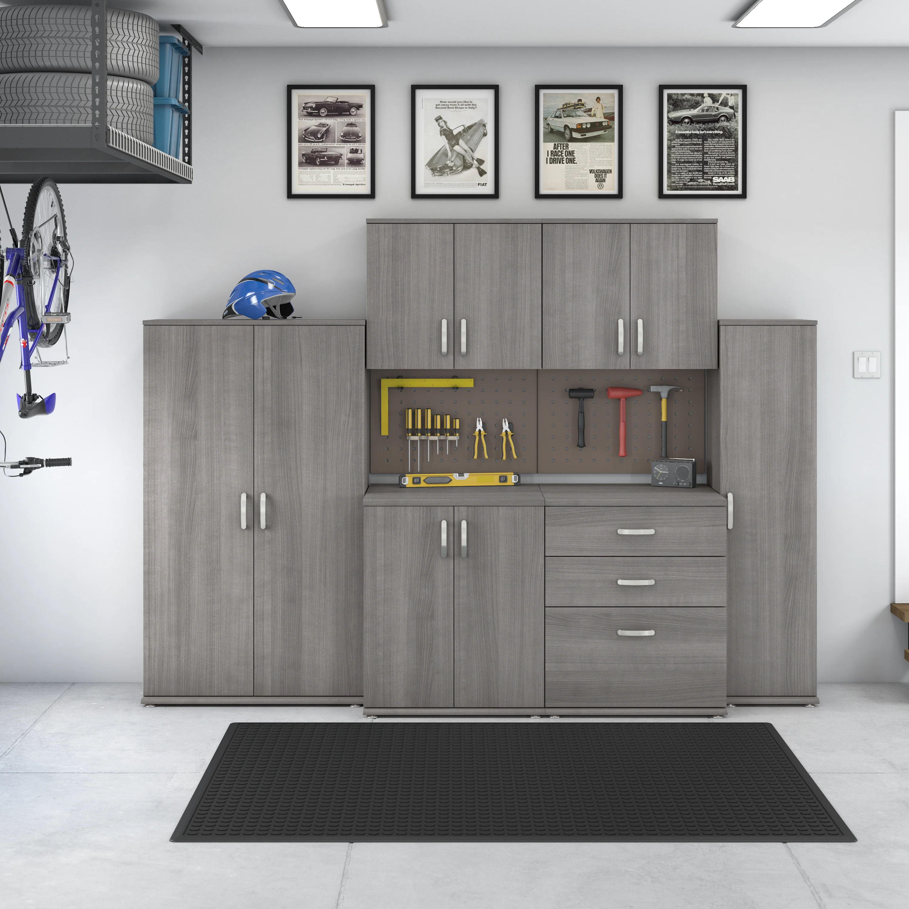 Universal 6 Piece Modular Garage Storage Set with Floor and Wall Cabinets