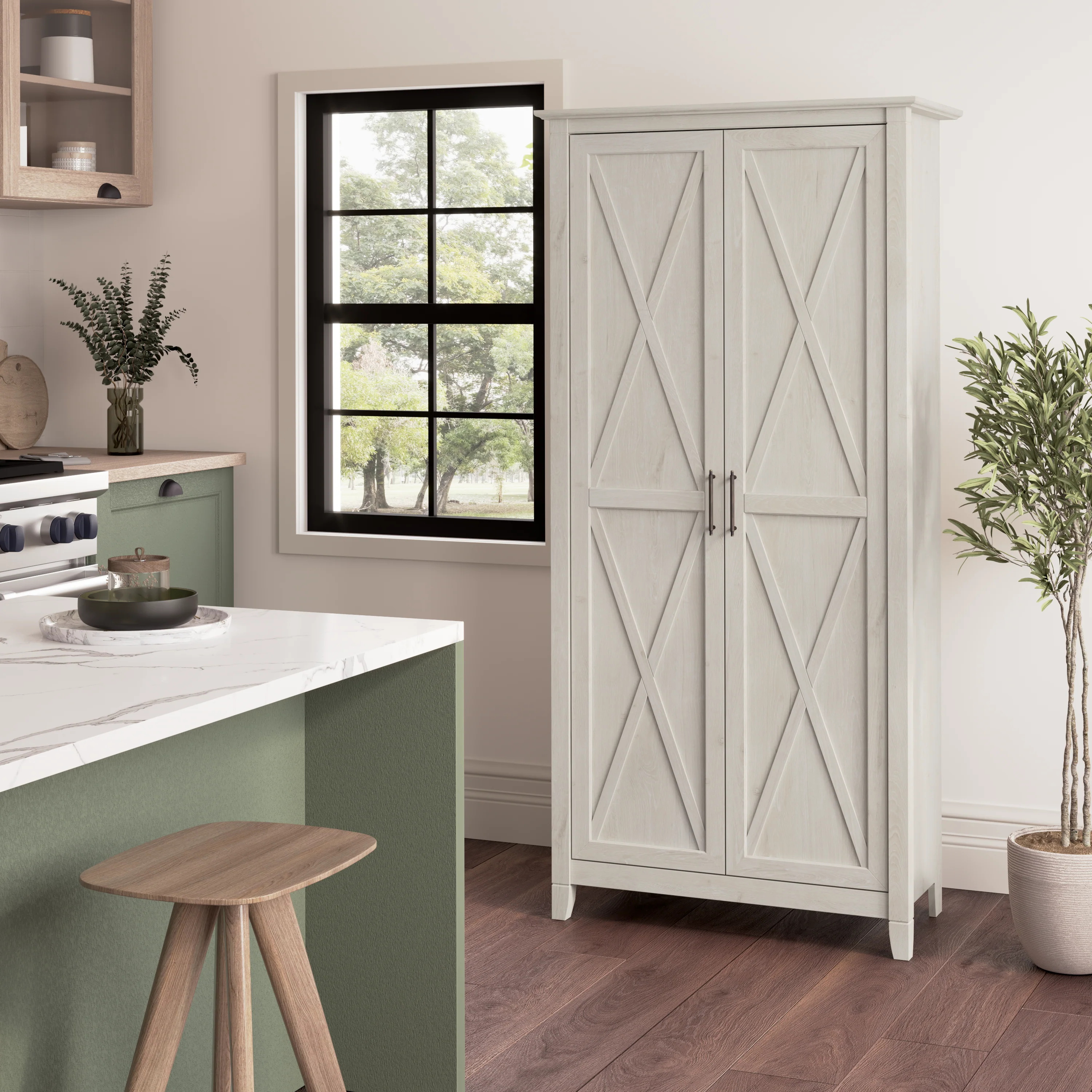 Key West Tall Kitchen Pantry Cabinet with Doors and Shelves