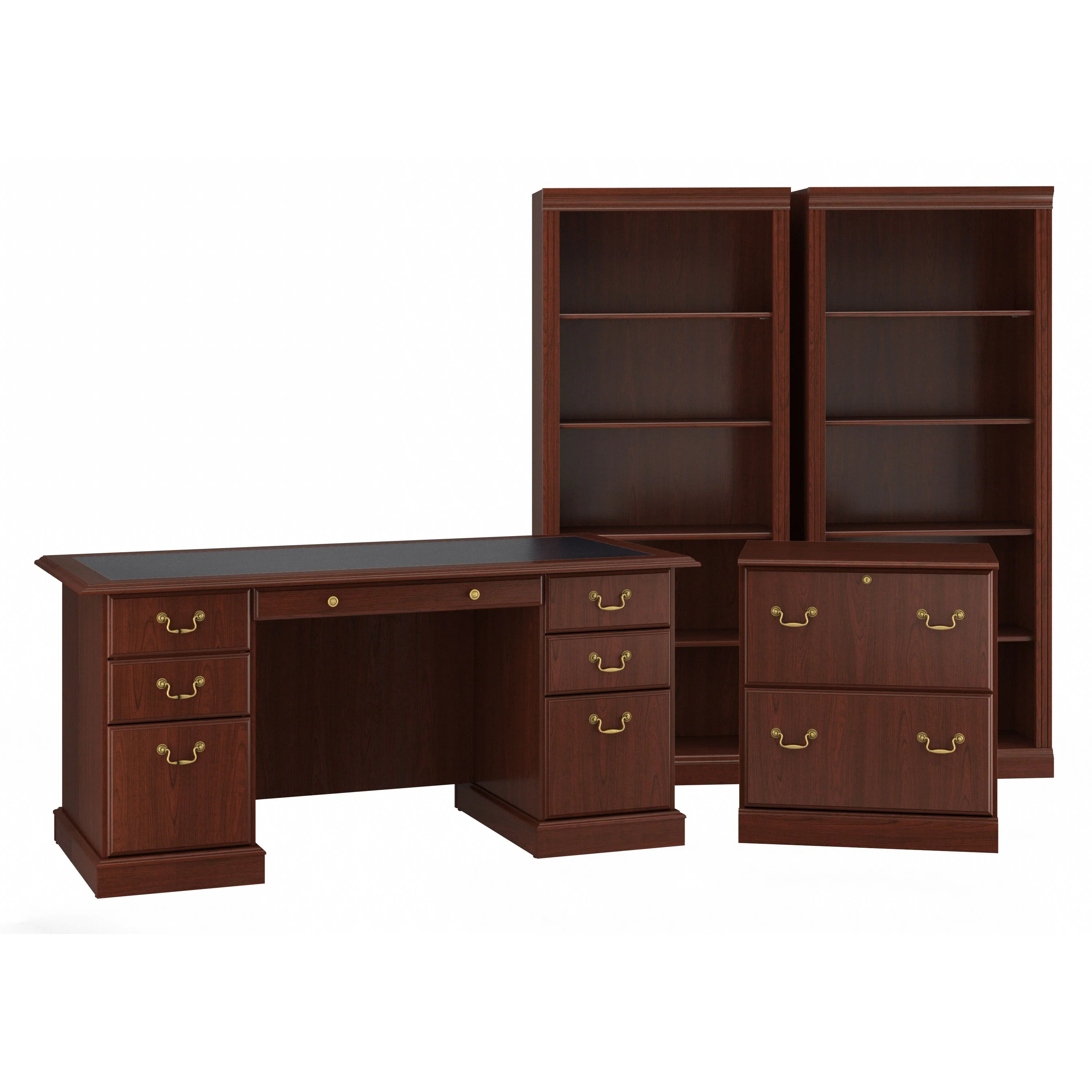Saratoga Executive Desk with File Cabinet and Bookcase Set
