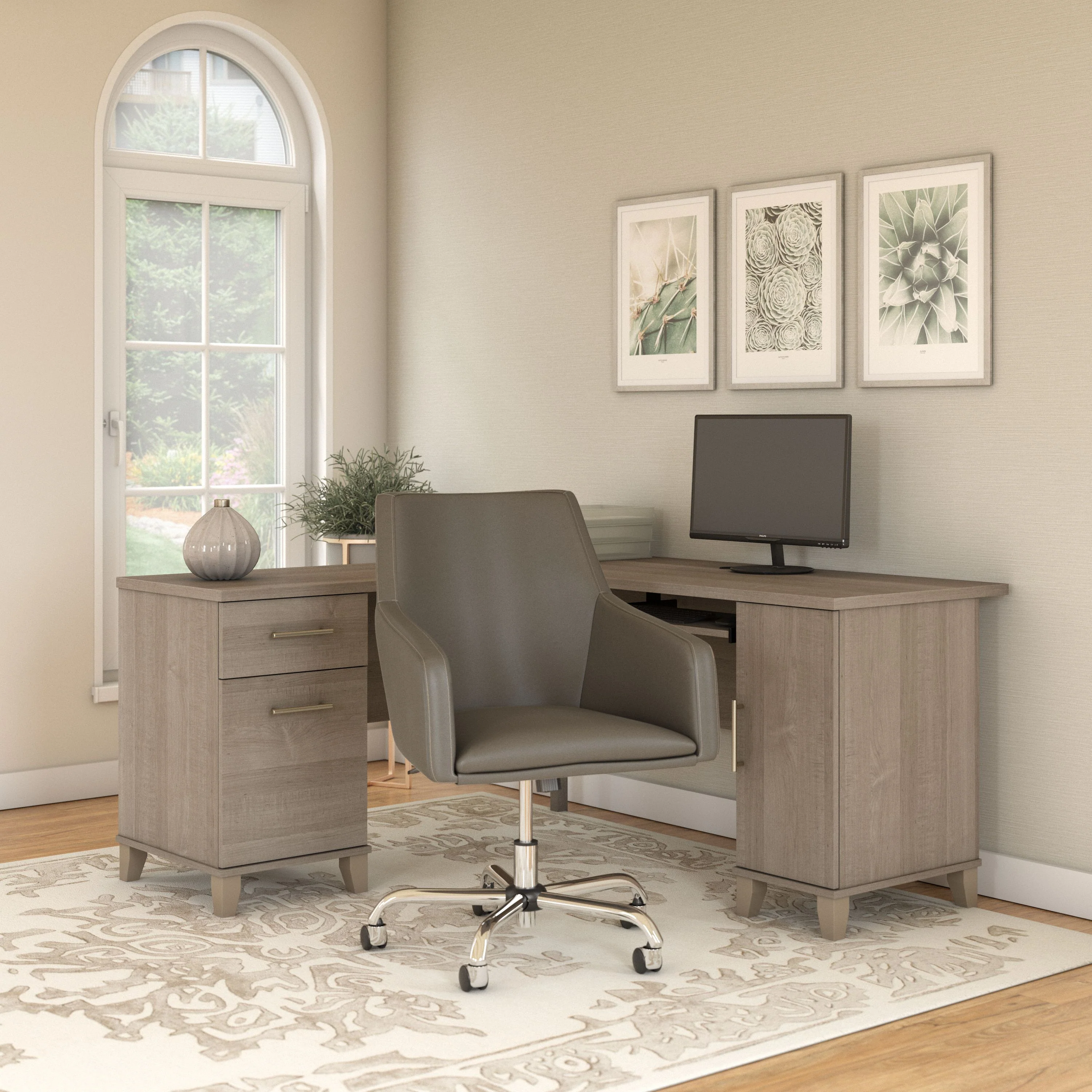 Somerset 60W L Shaped Desk with Mid Back Leather Box Chair