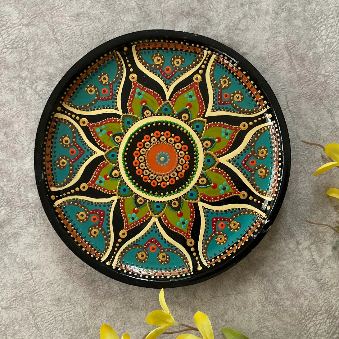 Mandala & Bird Colourful Handmade Dot Painting Wall Decor - Wall Plate Hanging - Set of 4