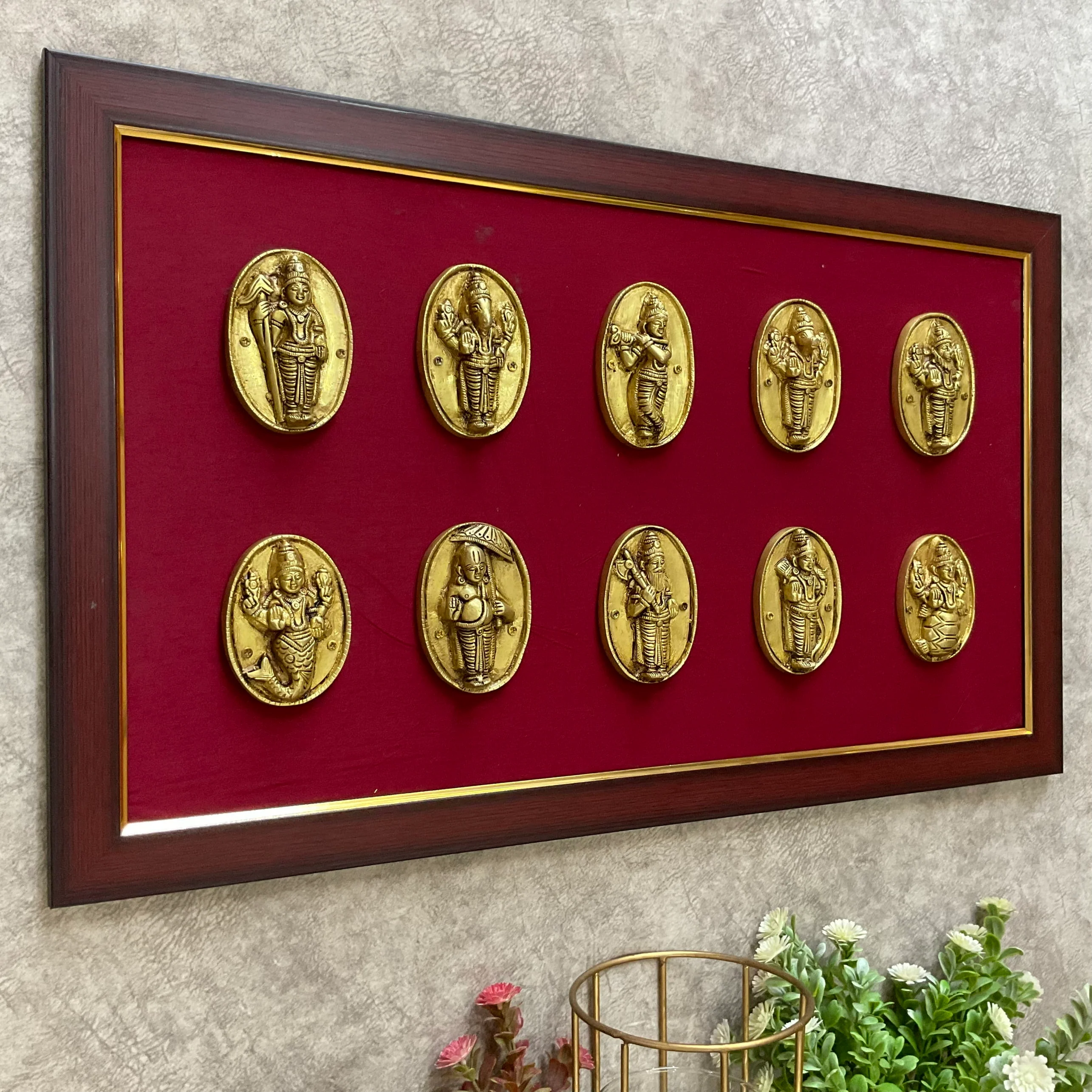 Lord Vishnu Dashavatar Brass Framed Divine Wall Hanging