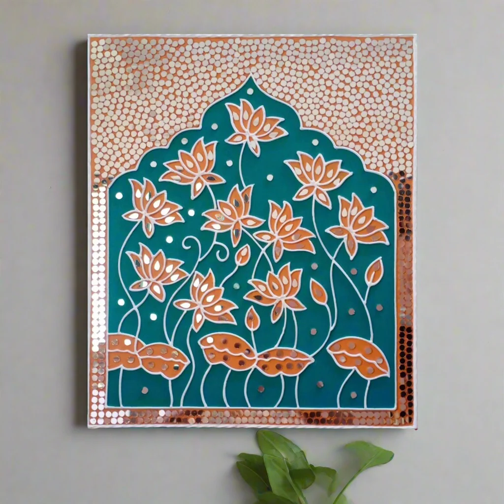 18 Inch Lotus Pichwai Lippan Wall Hanging - Clay Mirror Wall Decor