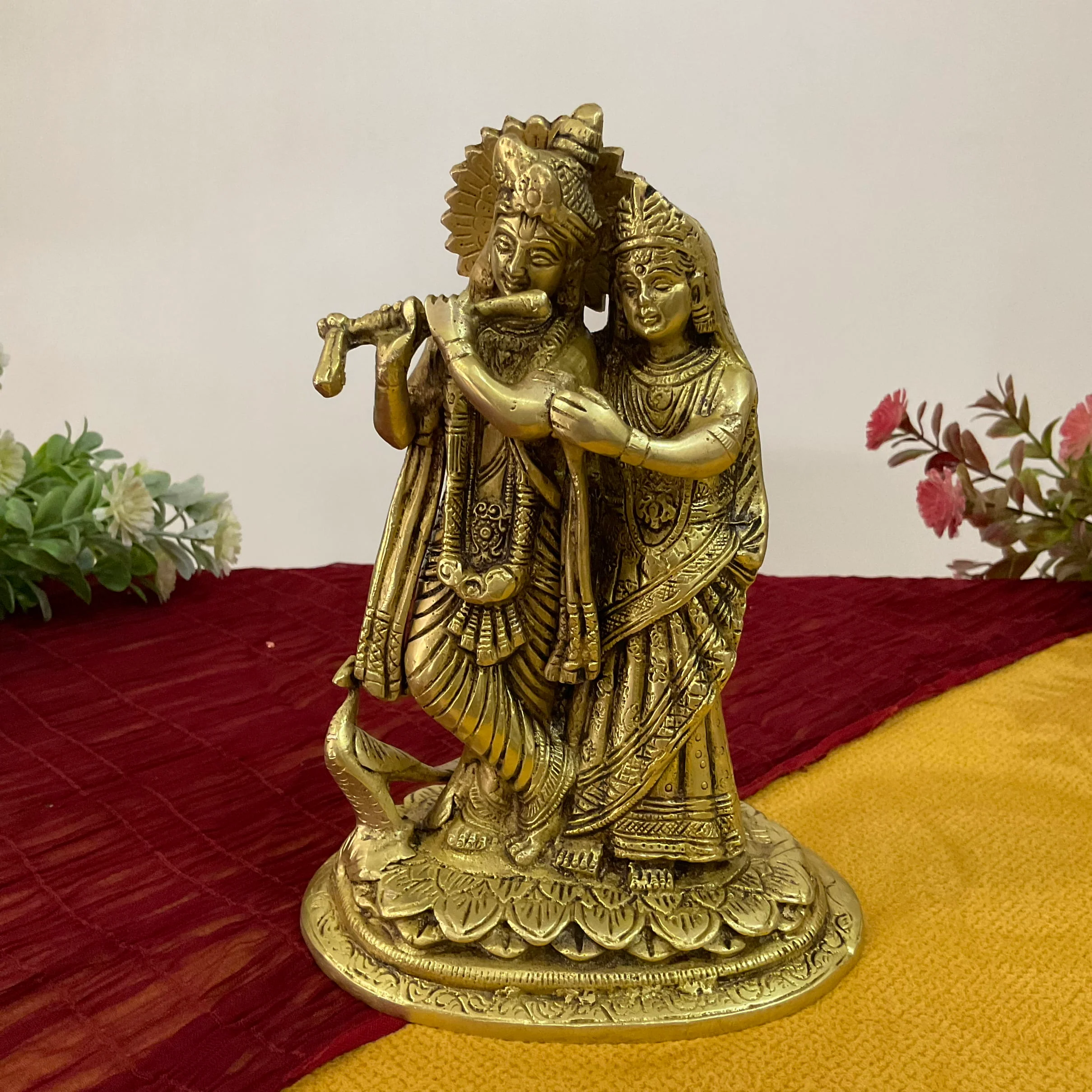 7.5 Inch Radha Krishna Decorative Brass Idol and Statue