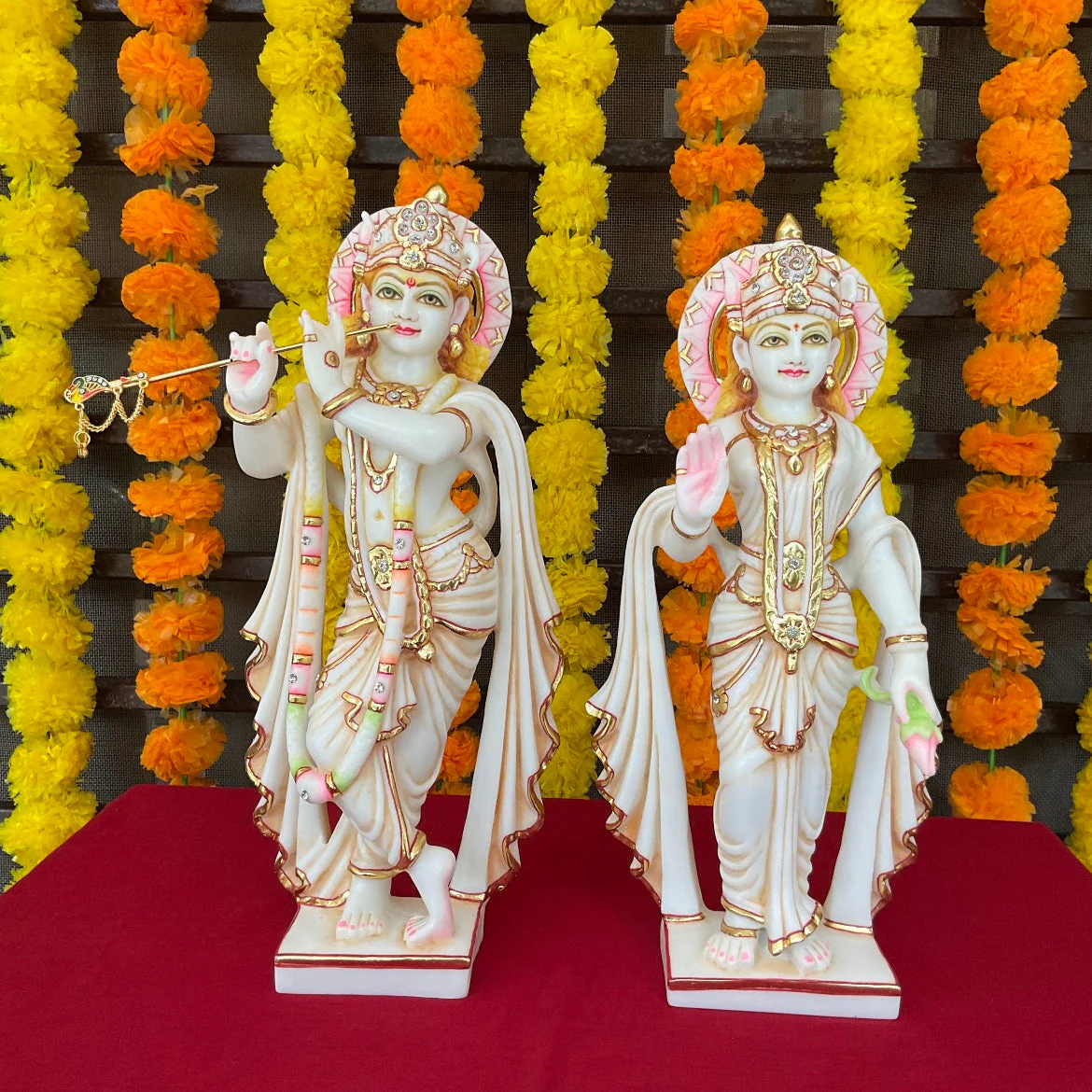 14 Inches Radha Krishan Marble Dust & Resin Idol -  Hindu God Statue - Decorative Murti
