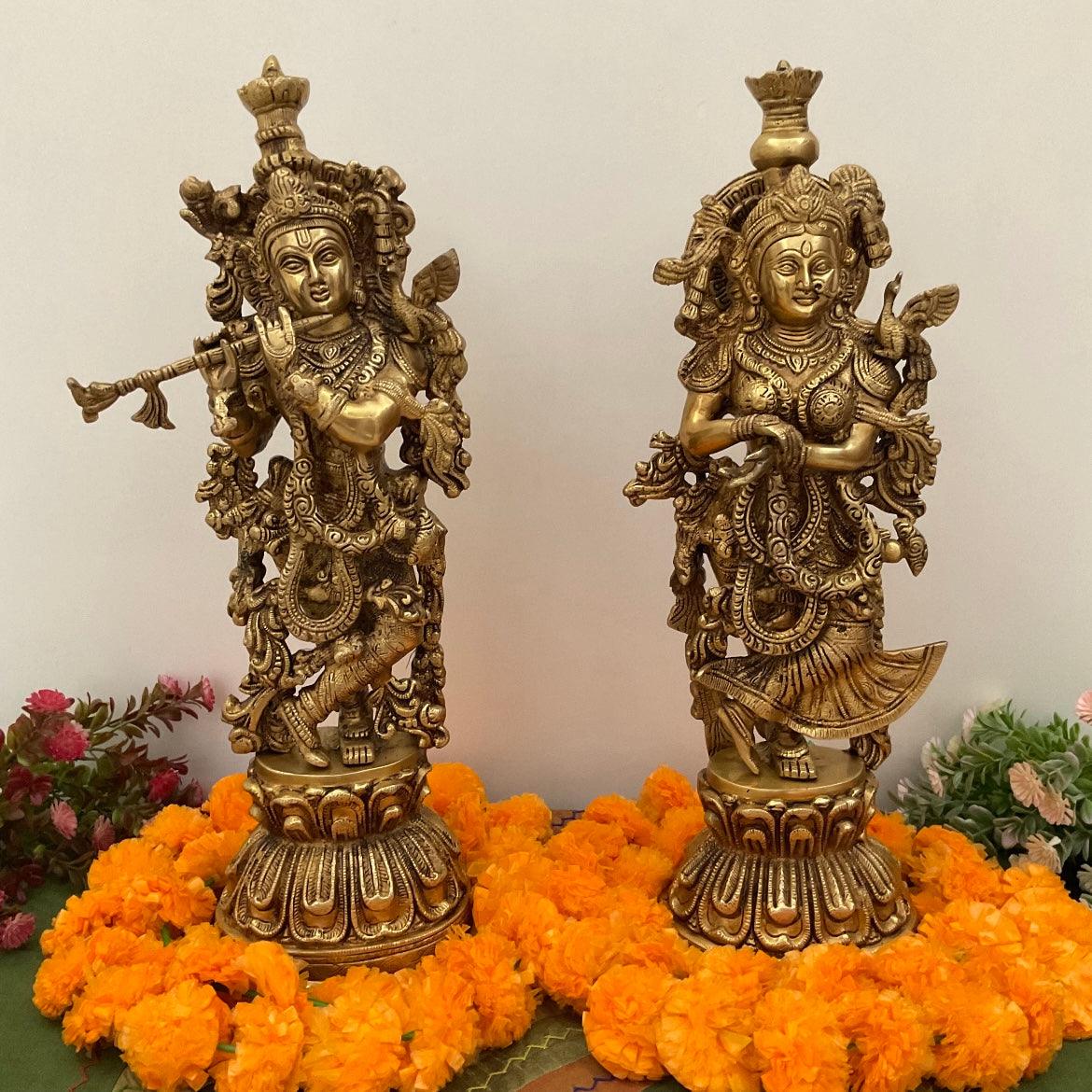20 Inches Radha Krishna Brass Idol - Handmade Decorative Statues Figurines