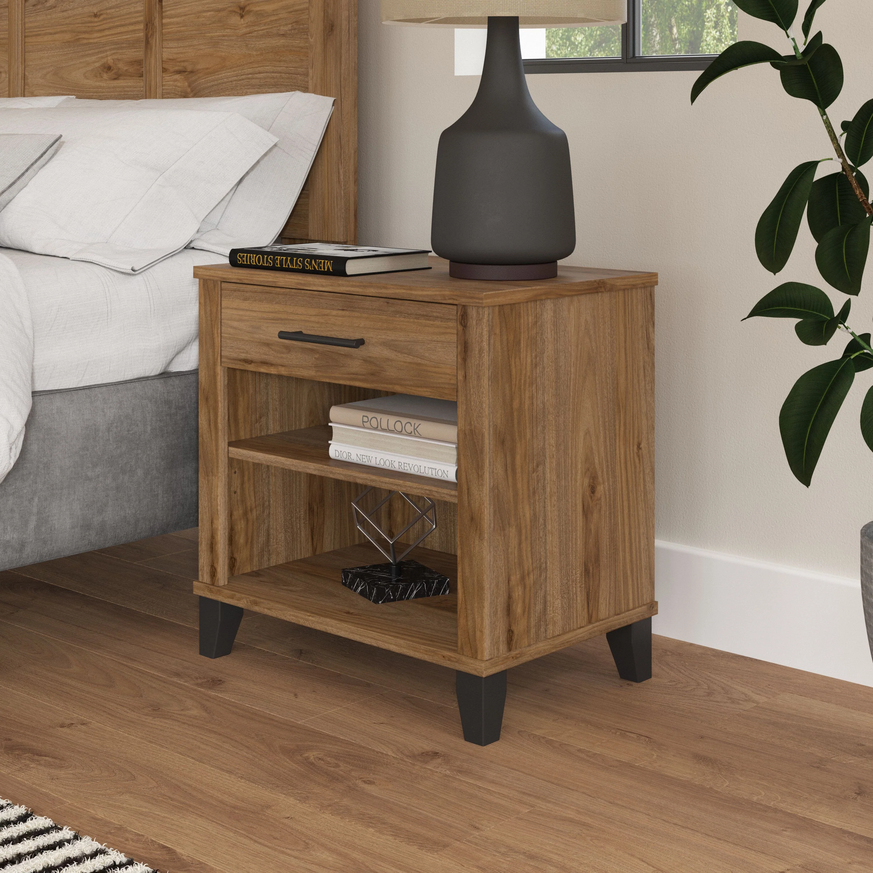 Somerset Nightstand with Drawer and Shelves