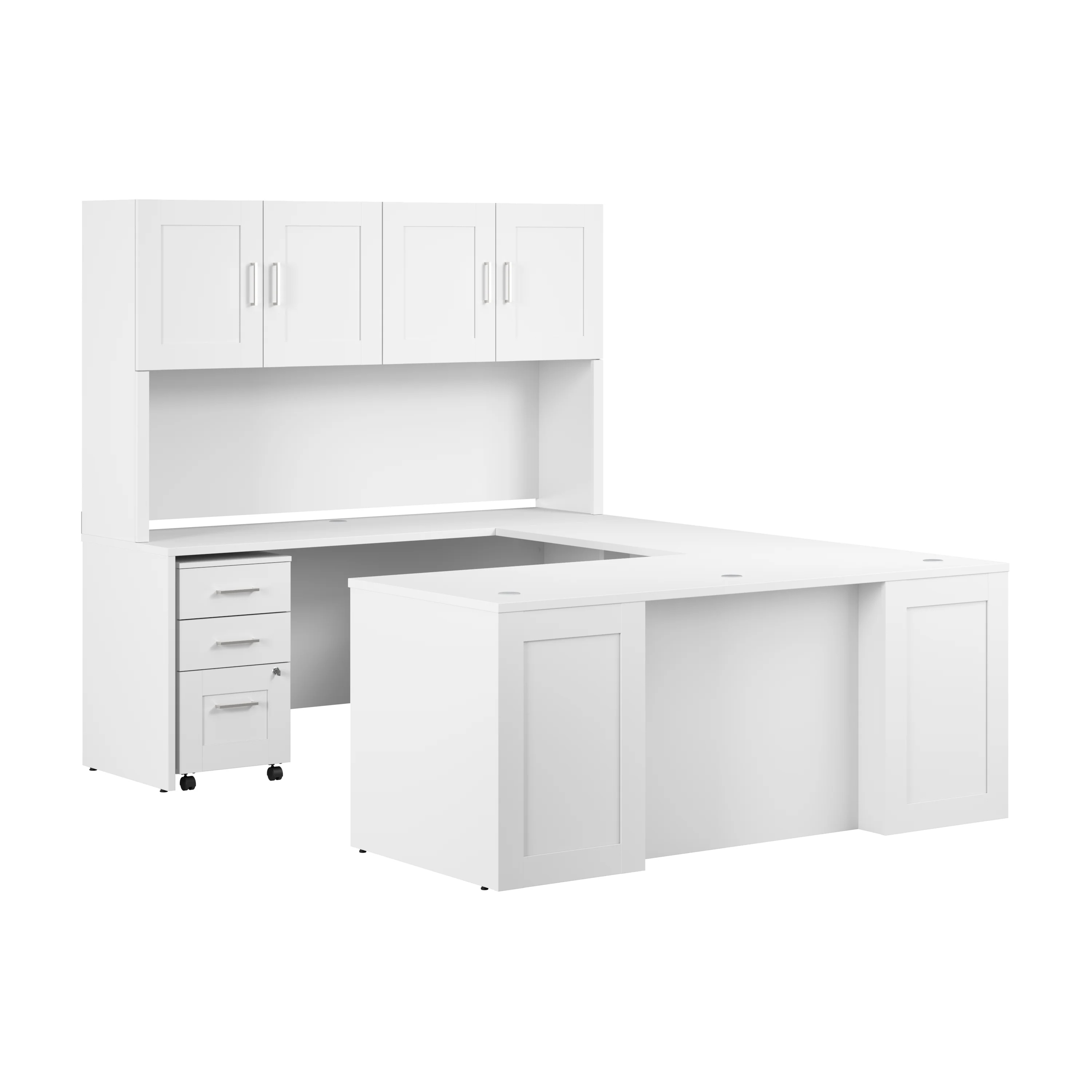Hampton Heights 72W x 30D U Station with Hutch and 3 Drawer Mobile File Cabinet