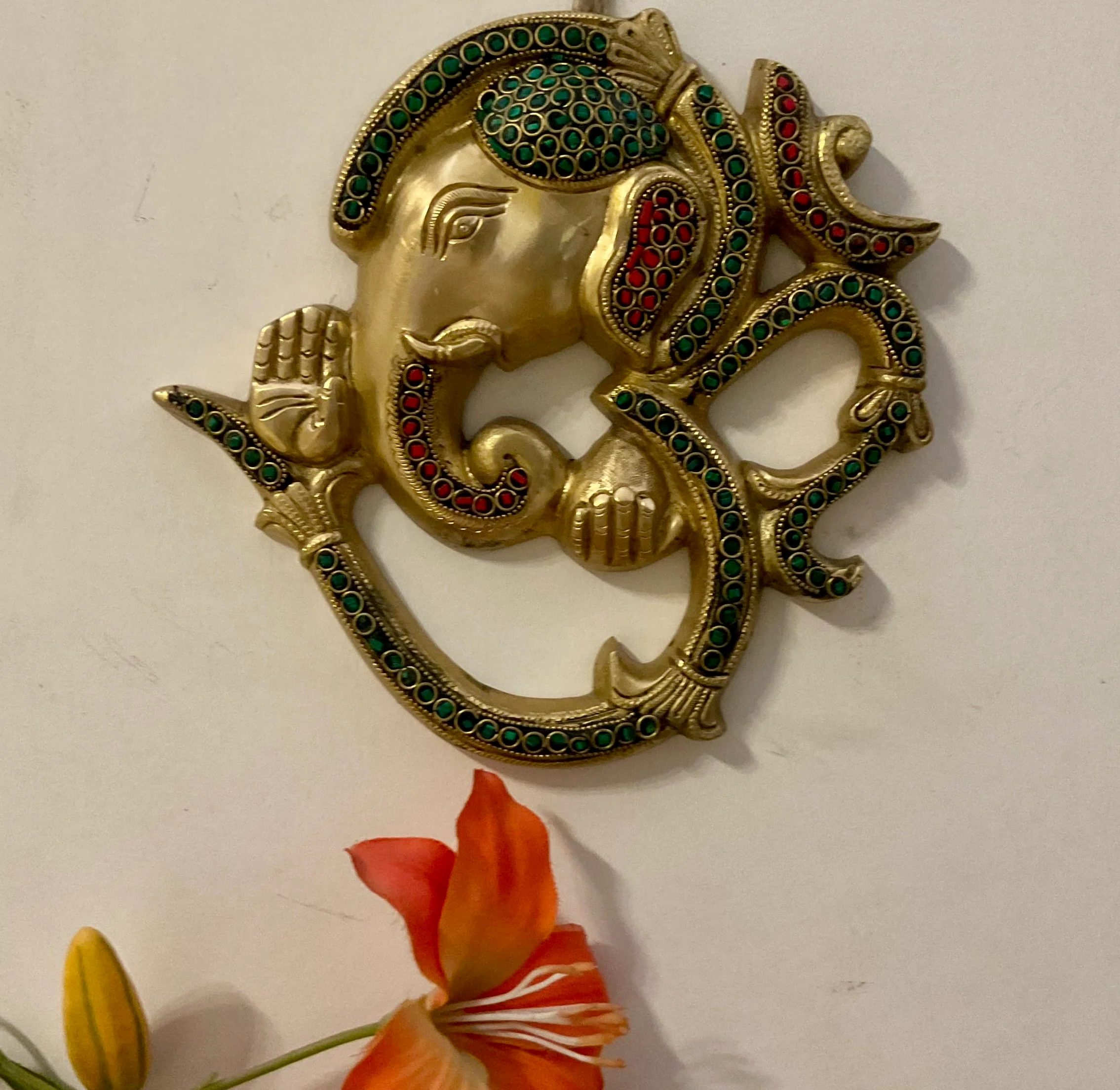 Om Ganesha Wall Hanging - Brass Stonework Decor