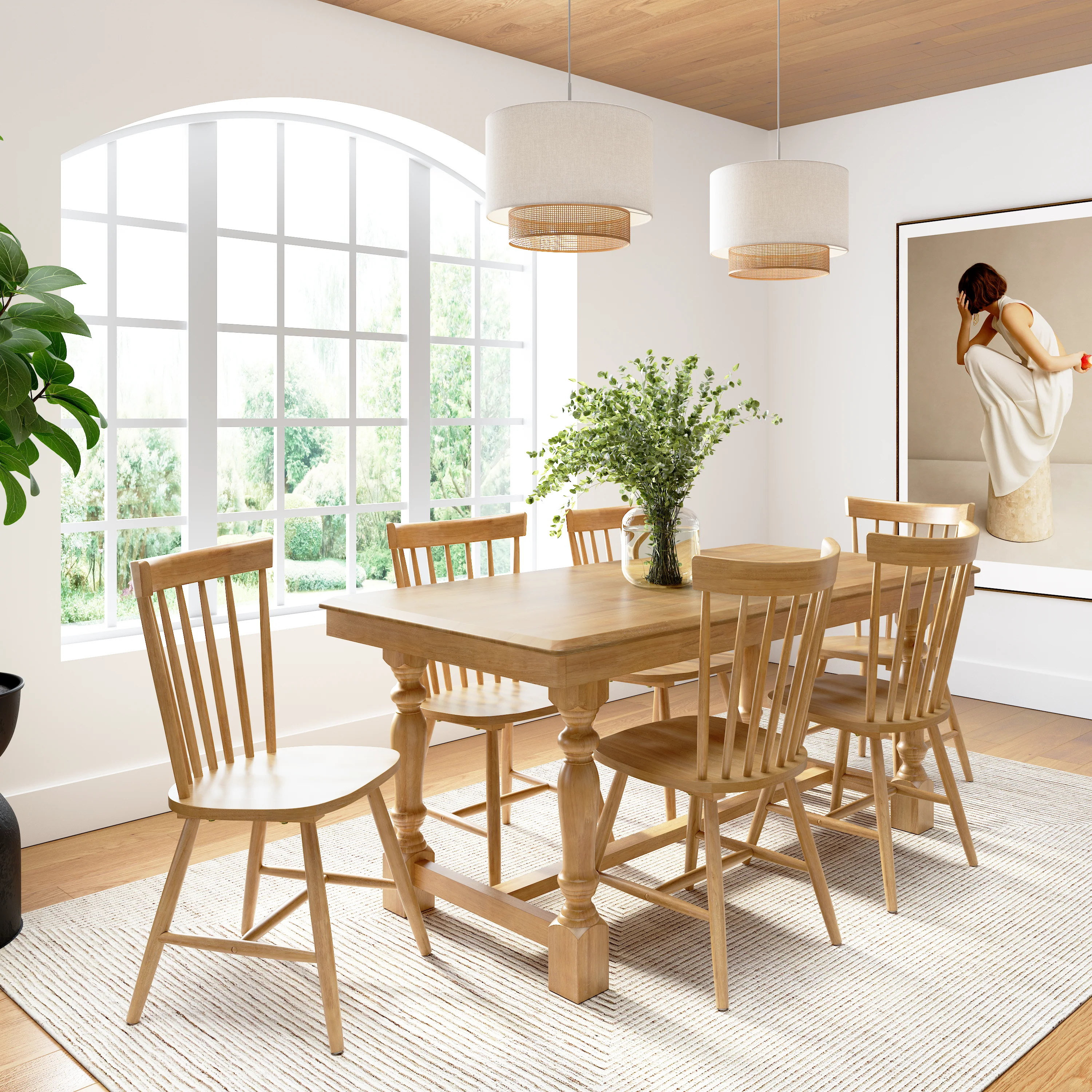 Windsor High Back Spindle Dining Chairs - Set of 2