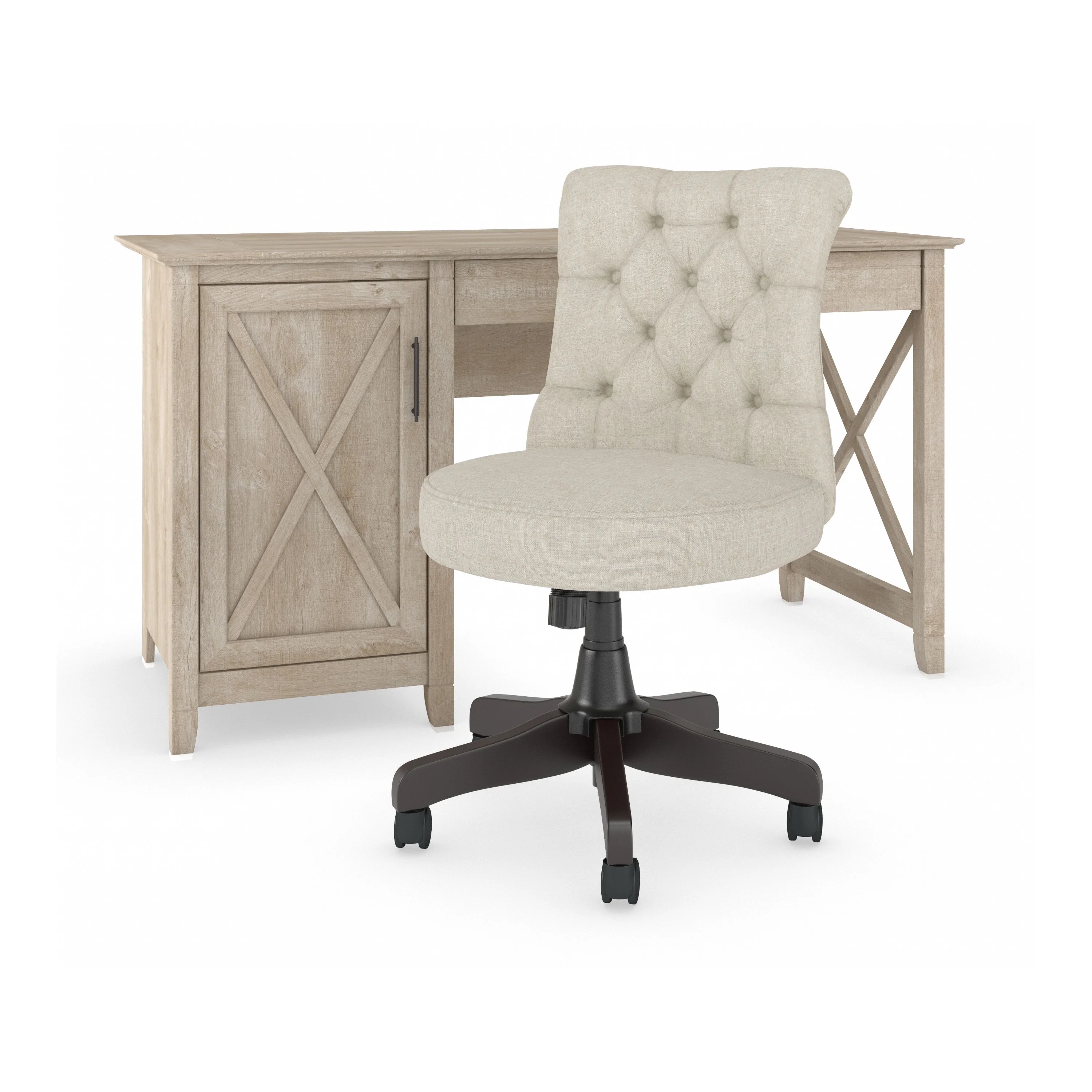 Key West 54W Computer Desk with Storage and Mid Back Tufted Office Chair