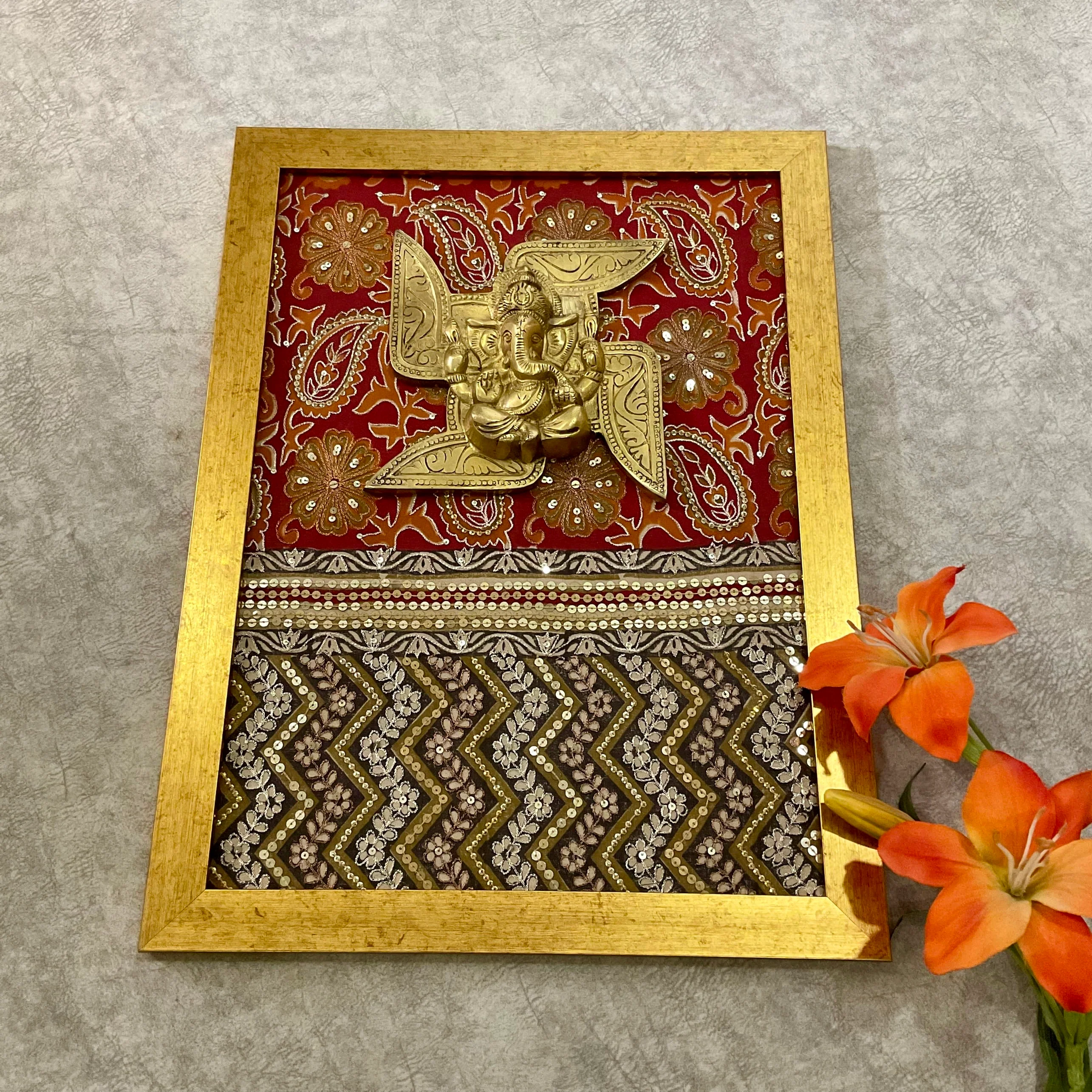 Swastik Brass Ganesha Framed Divine Wall Hanging