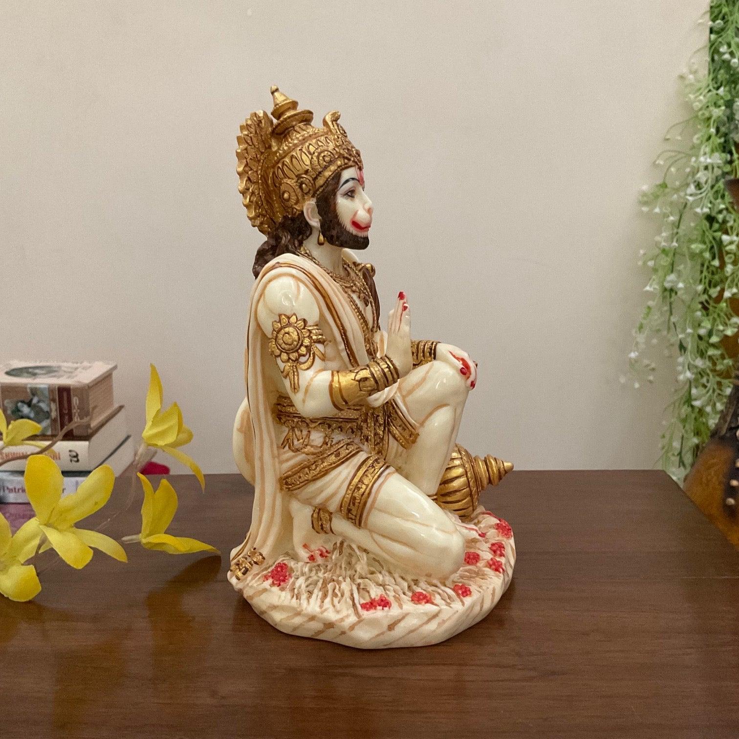 Lord Hanuman Marble Dust and Resin Idol - Hindu God Statue - Decorative Murti