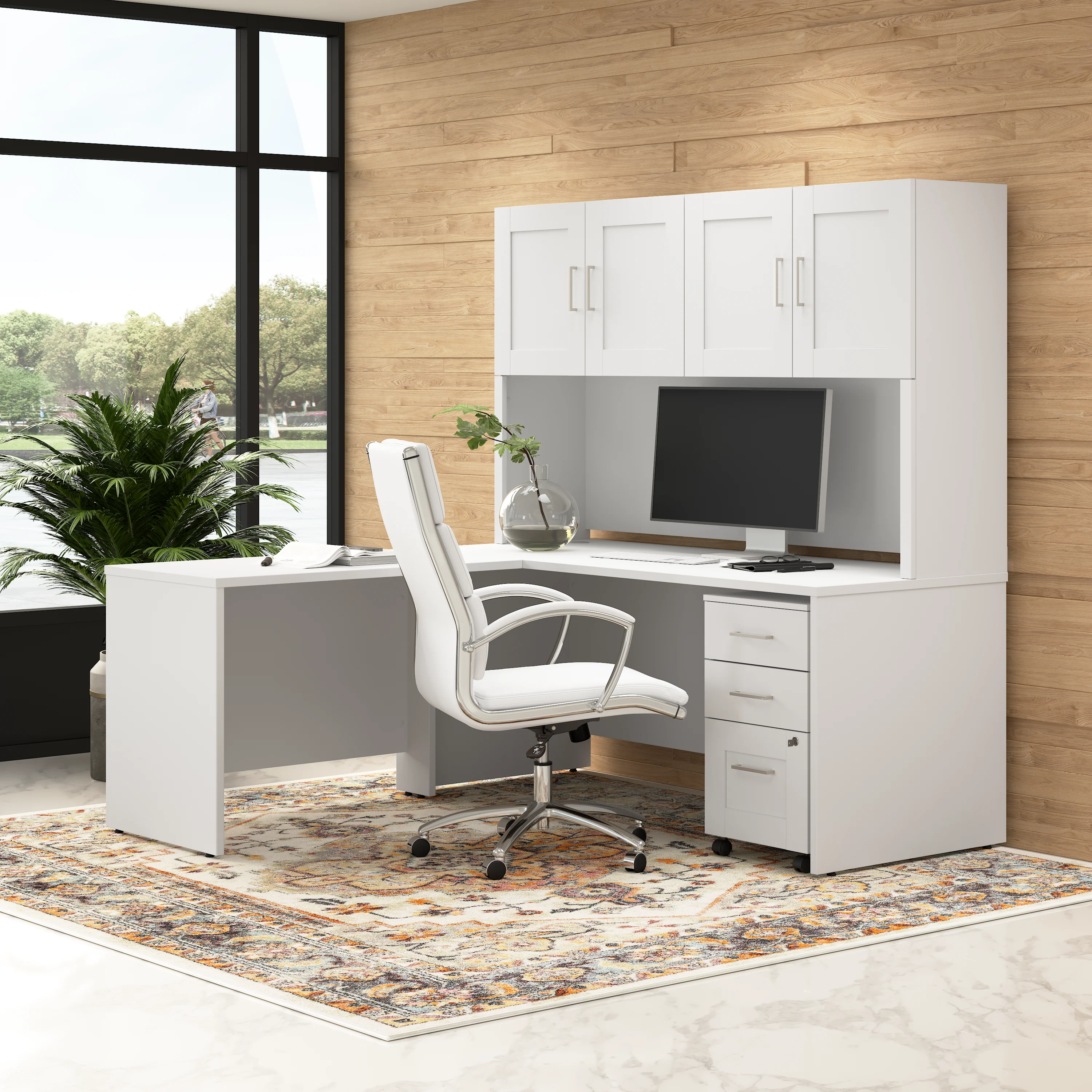 Hampton Heights 72W x 30D L-Shaped Office Desk with Hutch and 3 Drawer Mobile File Cabinet