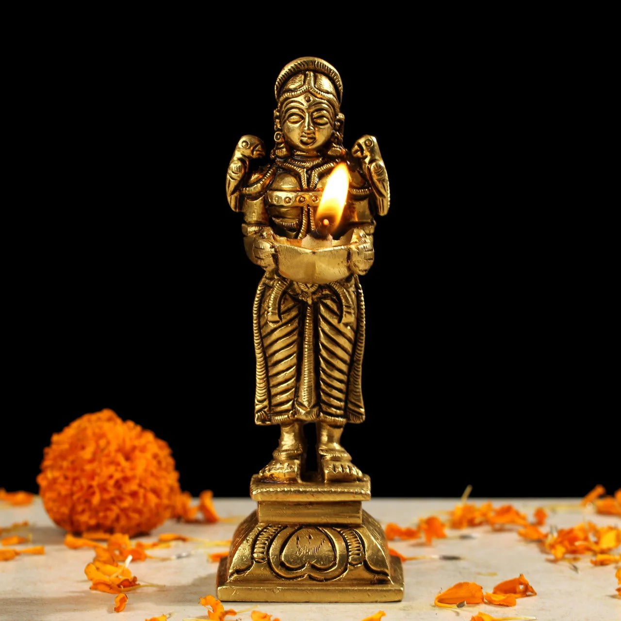 5.5 Inches Deep Lakshmi (Set of 2) - Handmade Brass lamp - Decorative Diya
