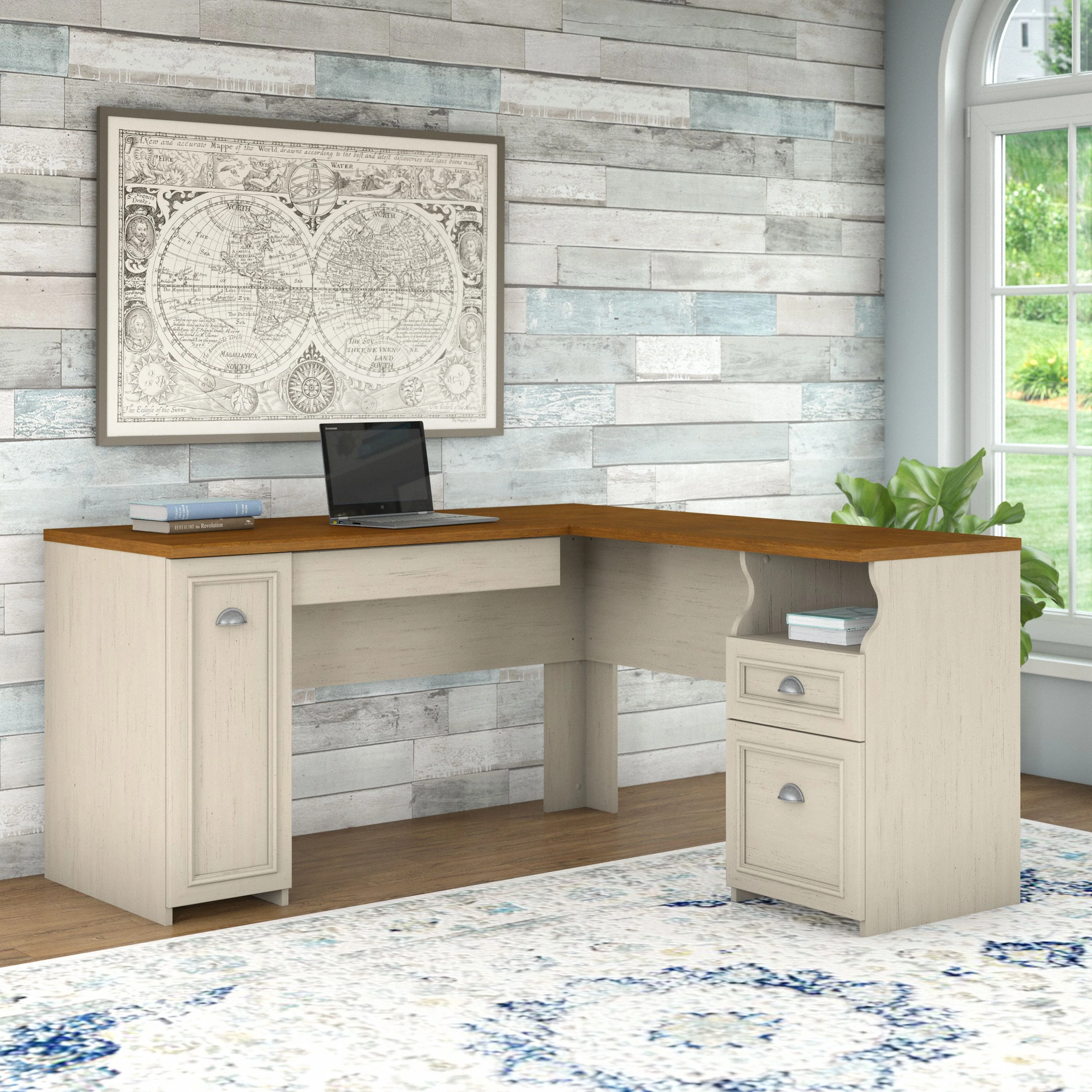Fairview 60W L Shaped Desk with Drawers and Storage Cabinet