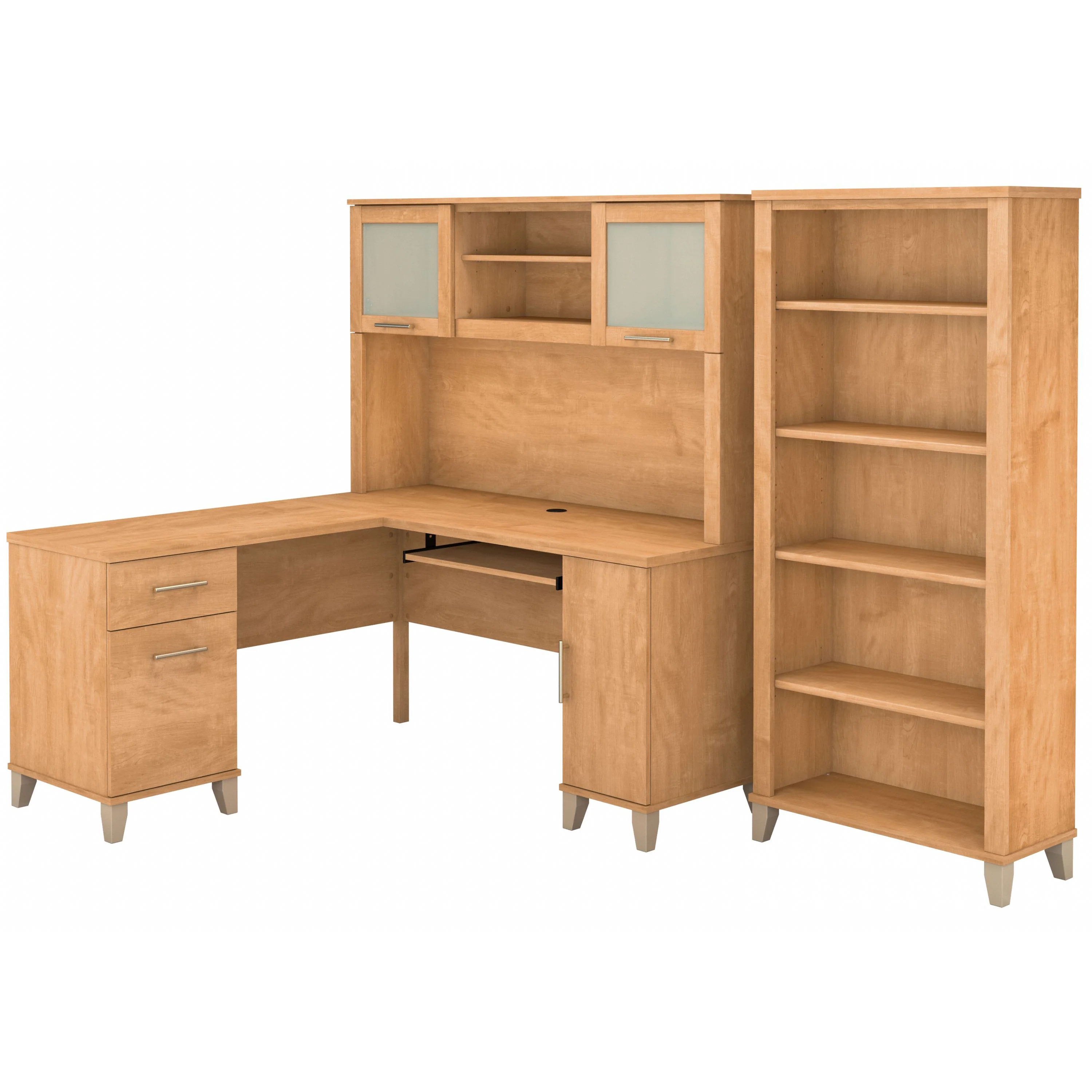 Somerset 60W L Shaped Desk with Hutch and 5 Shelf Bookcase