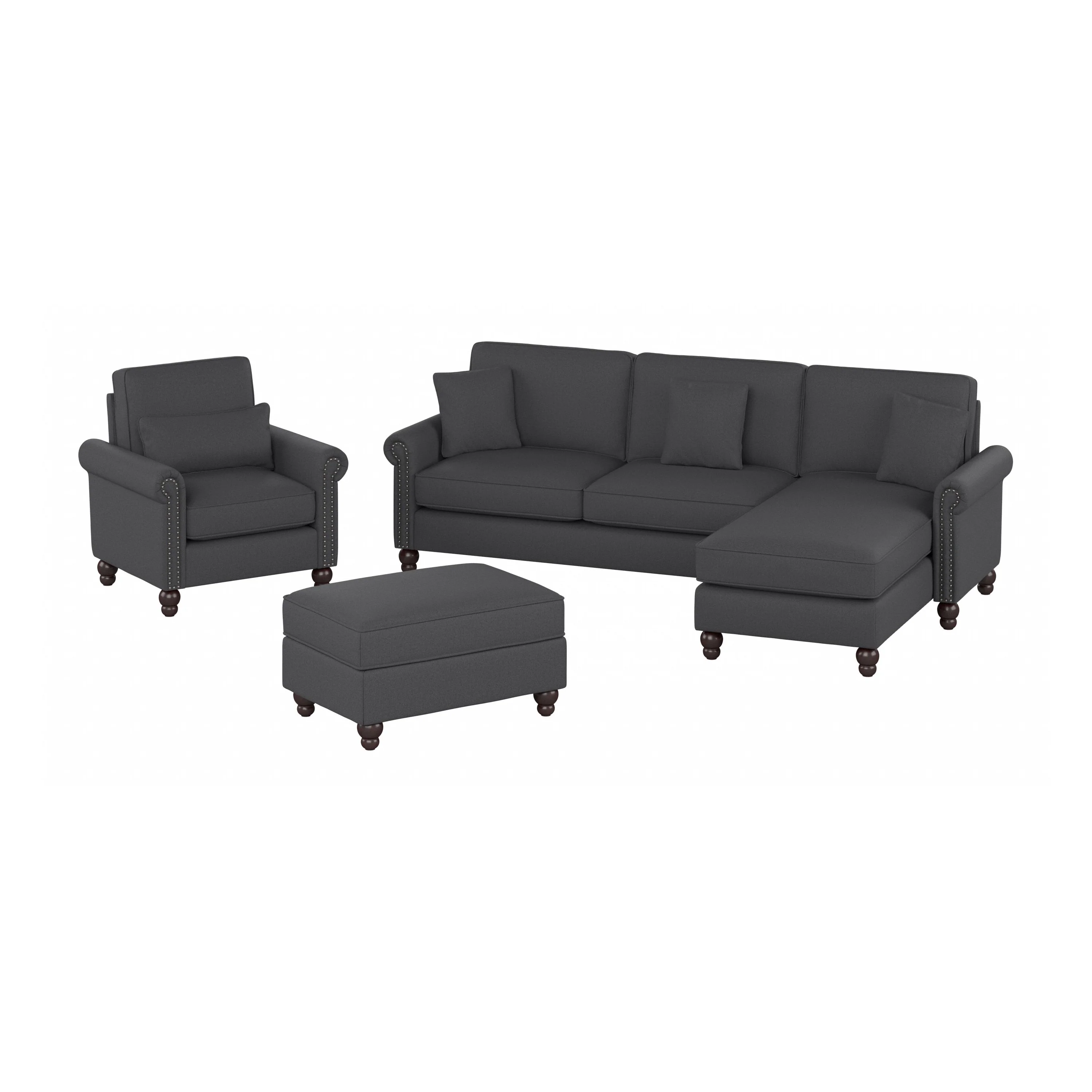 Coventry 102W Sectional Couch with Reversible Chaise Lounge, Accent Chair, and Ottoman