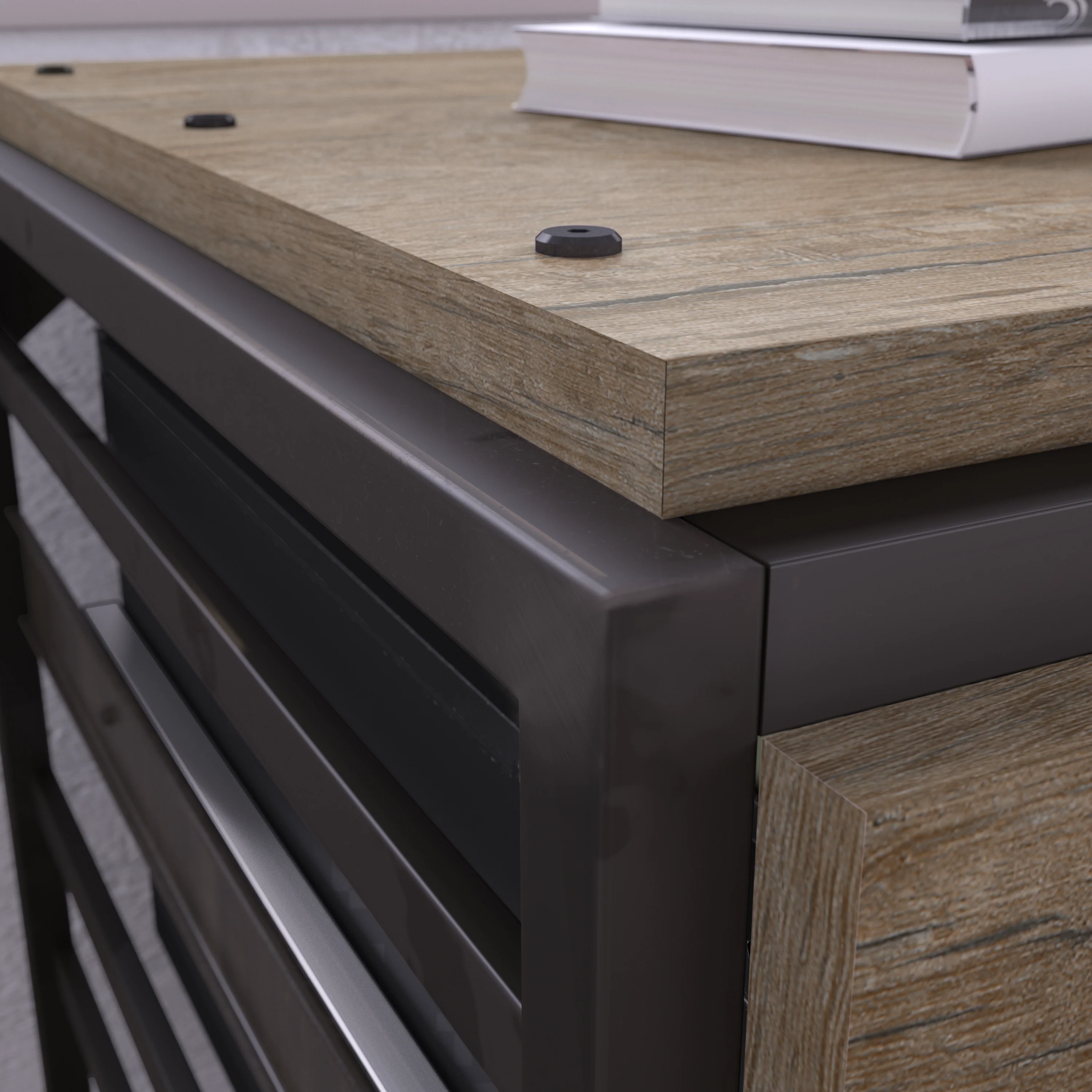 Refinery 50W Industrial Desk with 3 Drawer Mobile File Cabinet