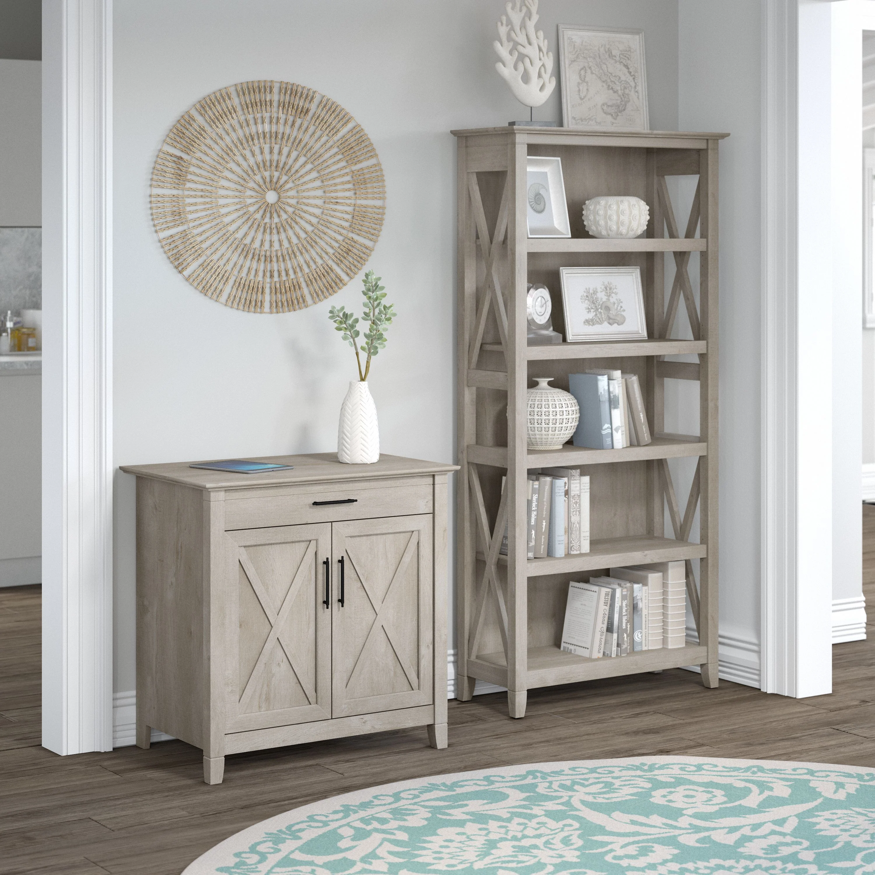 Secretary Desk with Storage and 5 Shelf Bookcase